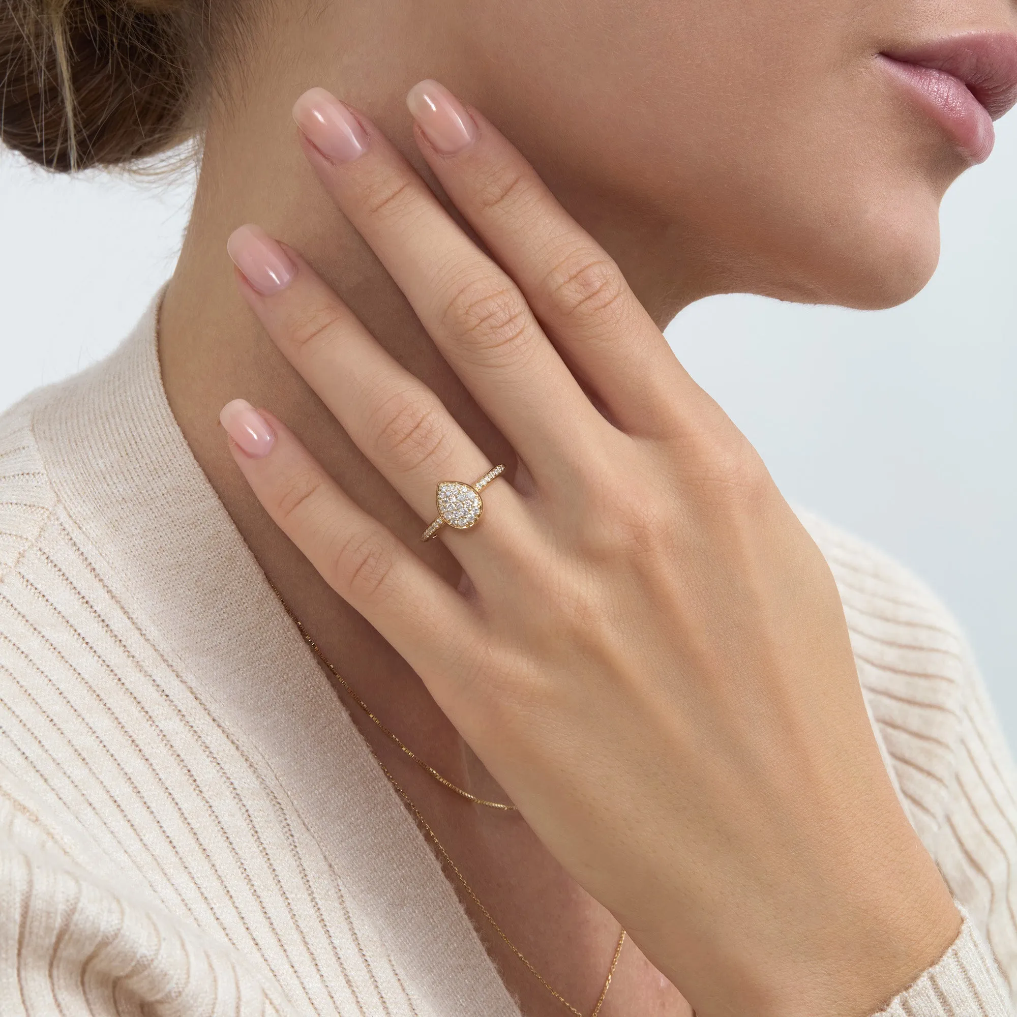 Pave Diamond Pear Engagement Ring, Lydia SARAHELISE