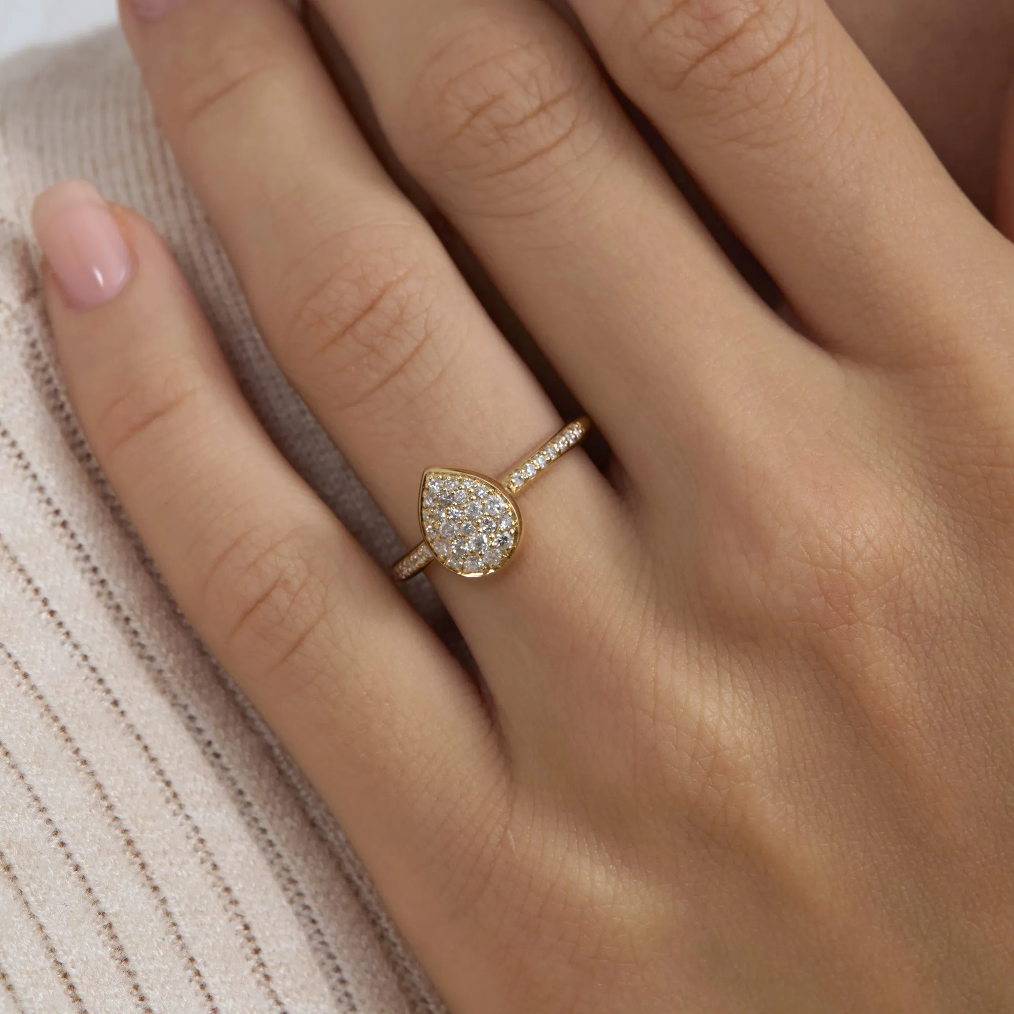 Pave Diamond Pear Engagement Ring, Lydia SARAHELISE