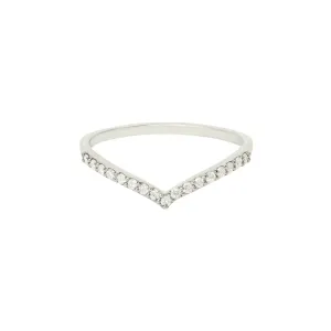 Pave V Band 18K White Gold Ring w. Diamonds