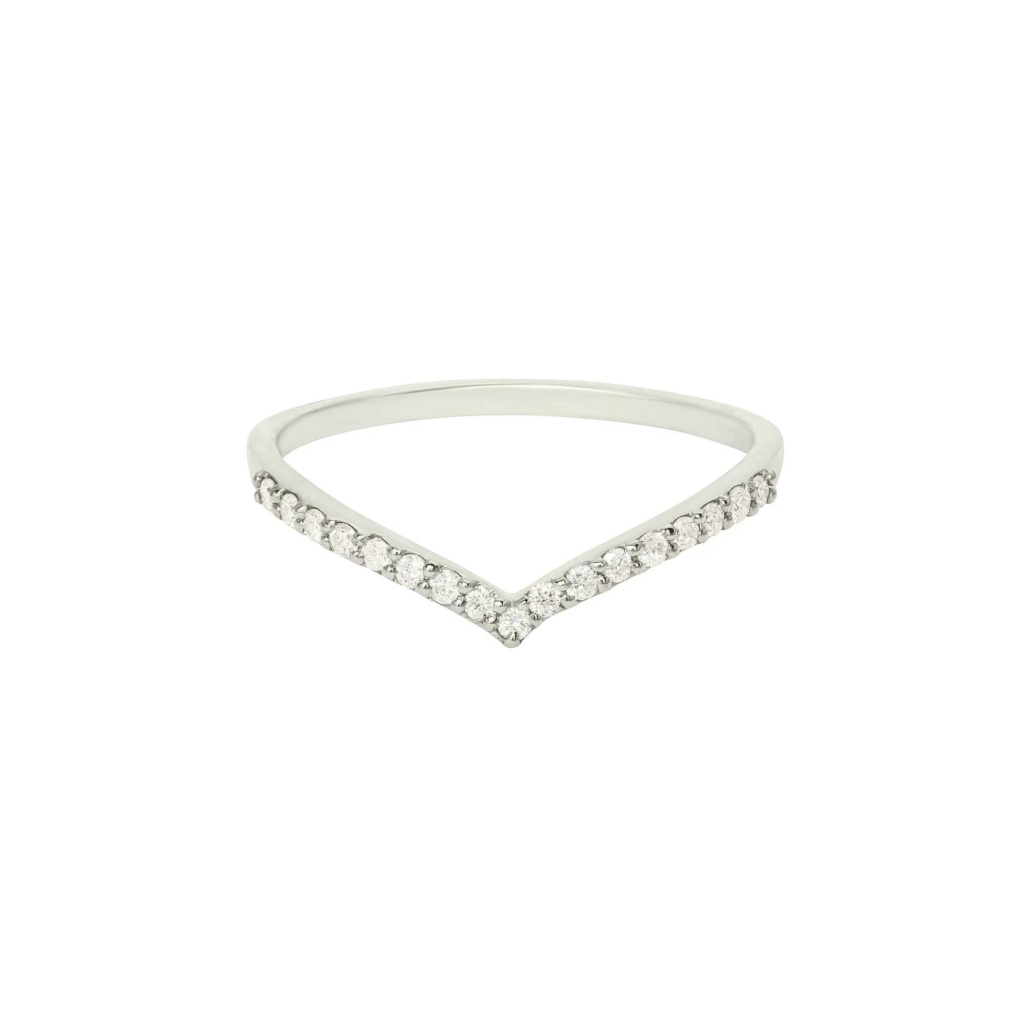 Pave V Band 18K White Gold Ring w. Diamonds
