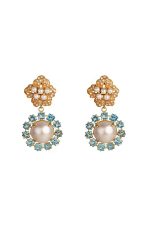 Pearl Topaz Flower Earrings