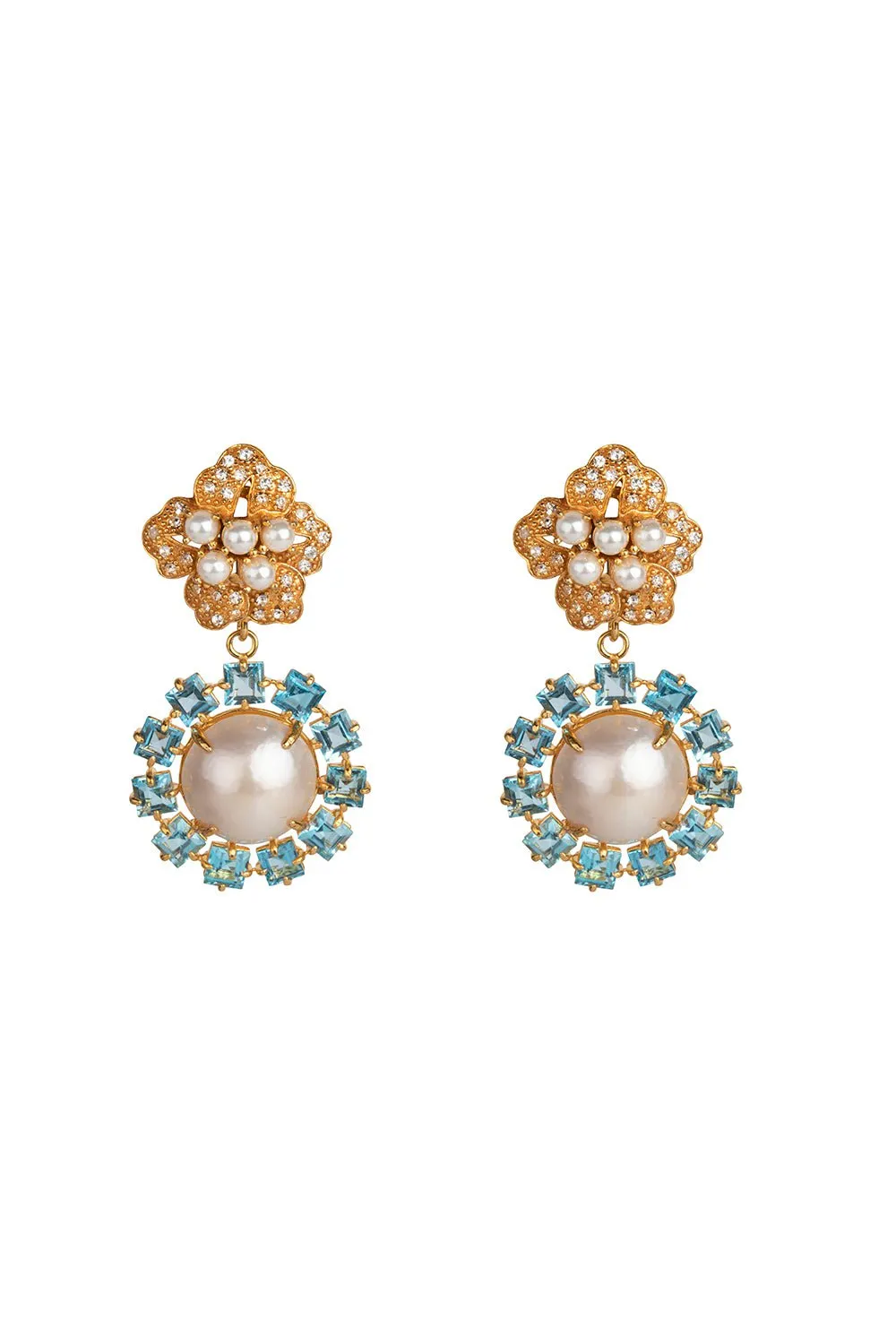 Pearl Topaz Flower Earrings