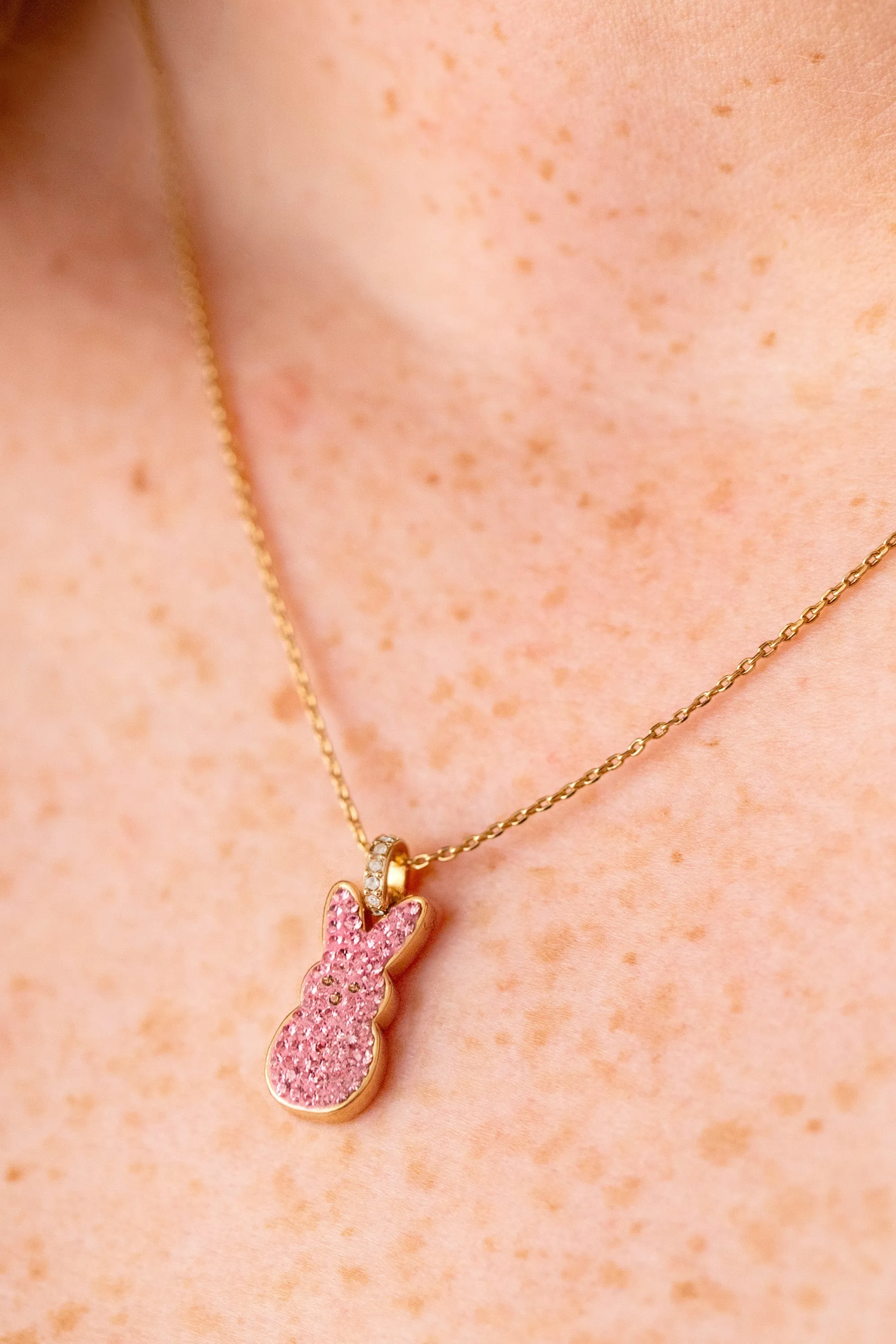 PEEPS Pink Crystal Bunny Pendant Necklace