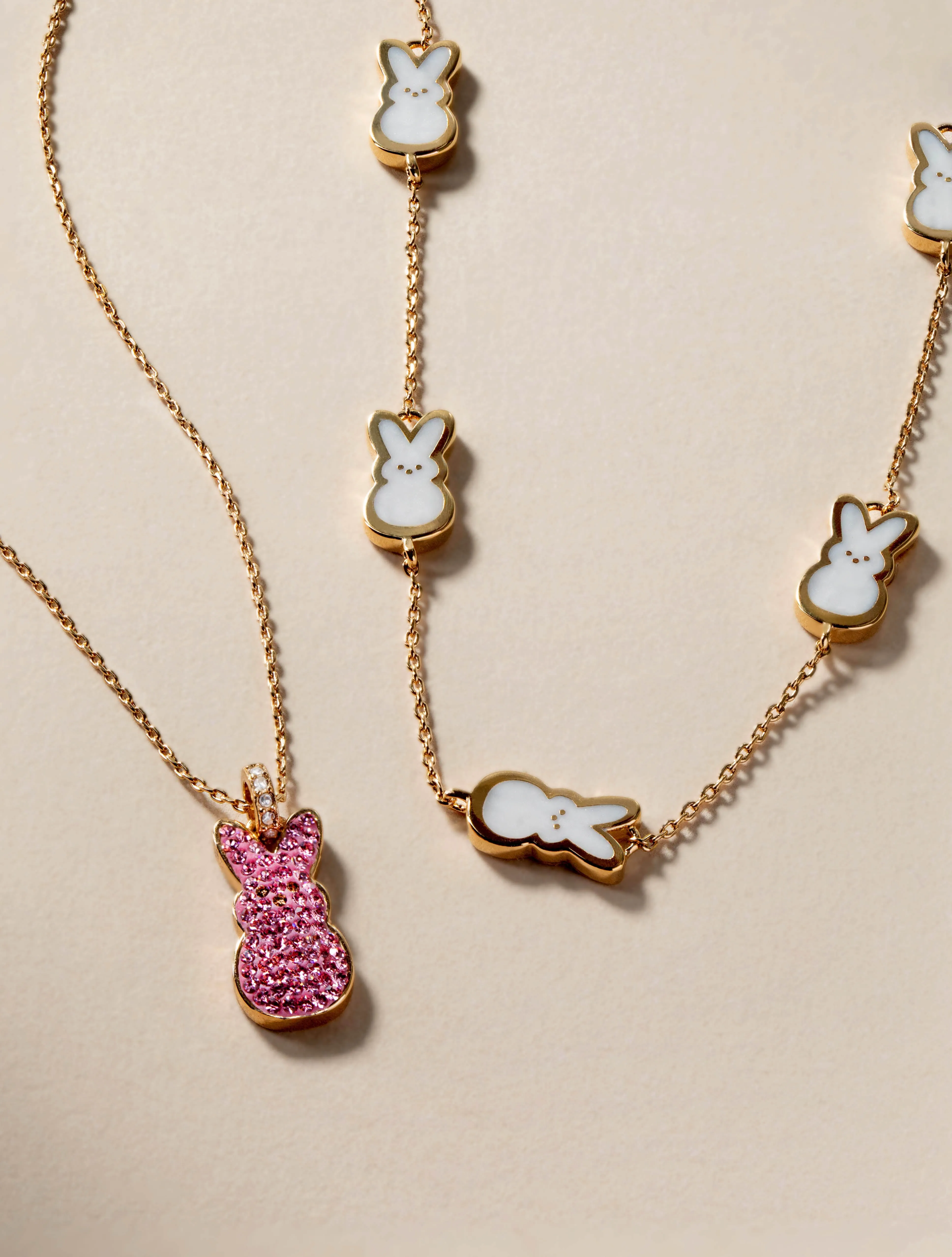 PEEPS Pink Crystal Bunny Pendant Necklace