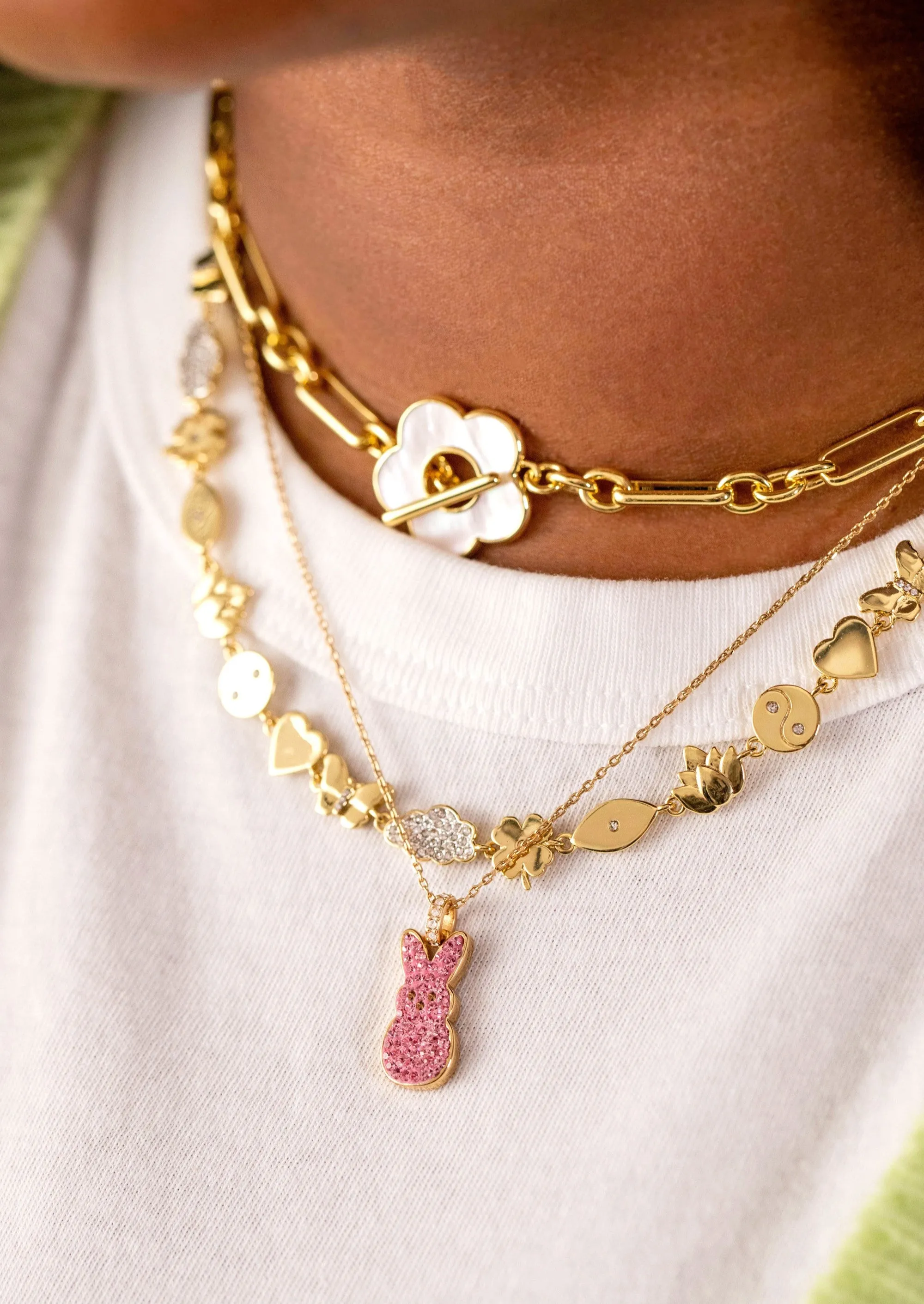 PEEPS Pink Crystal Bunny Pendant Necklace
