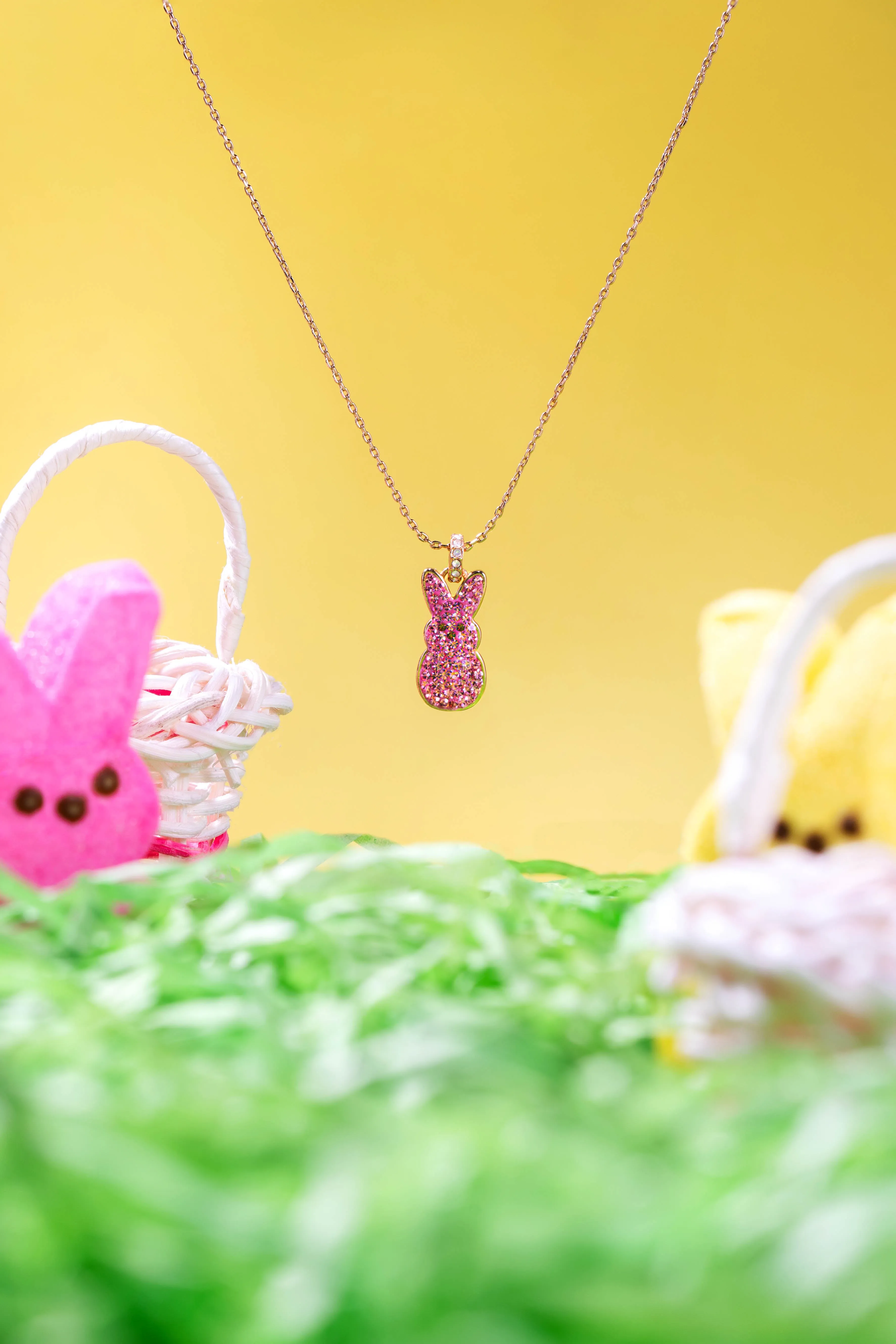 PEEPS Pink Crystal Bunny Pendant Necklace