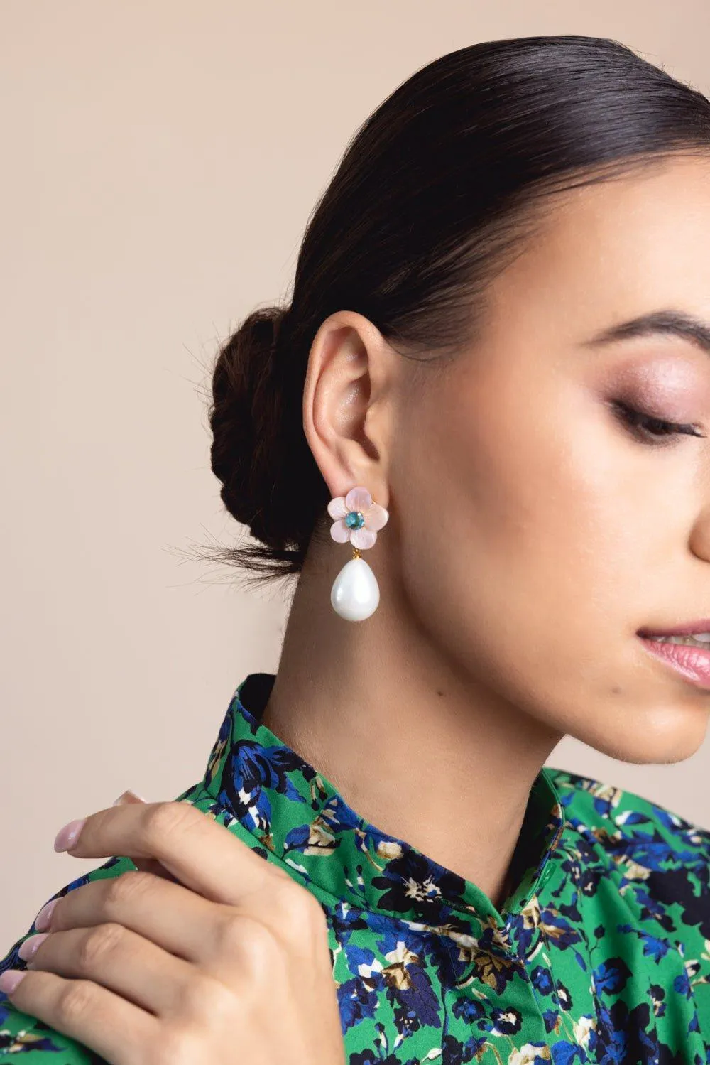Pink Pearl Seashell Drop Earrings