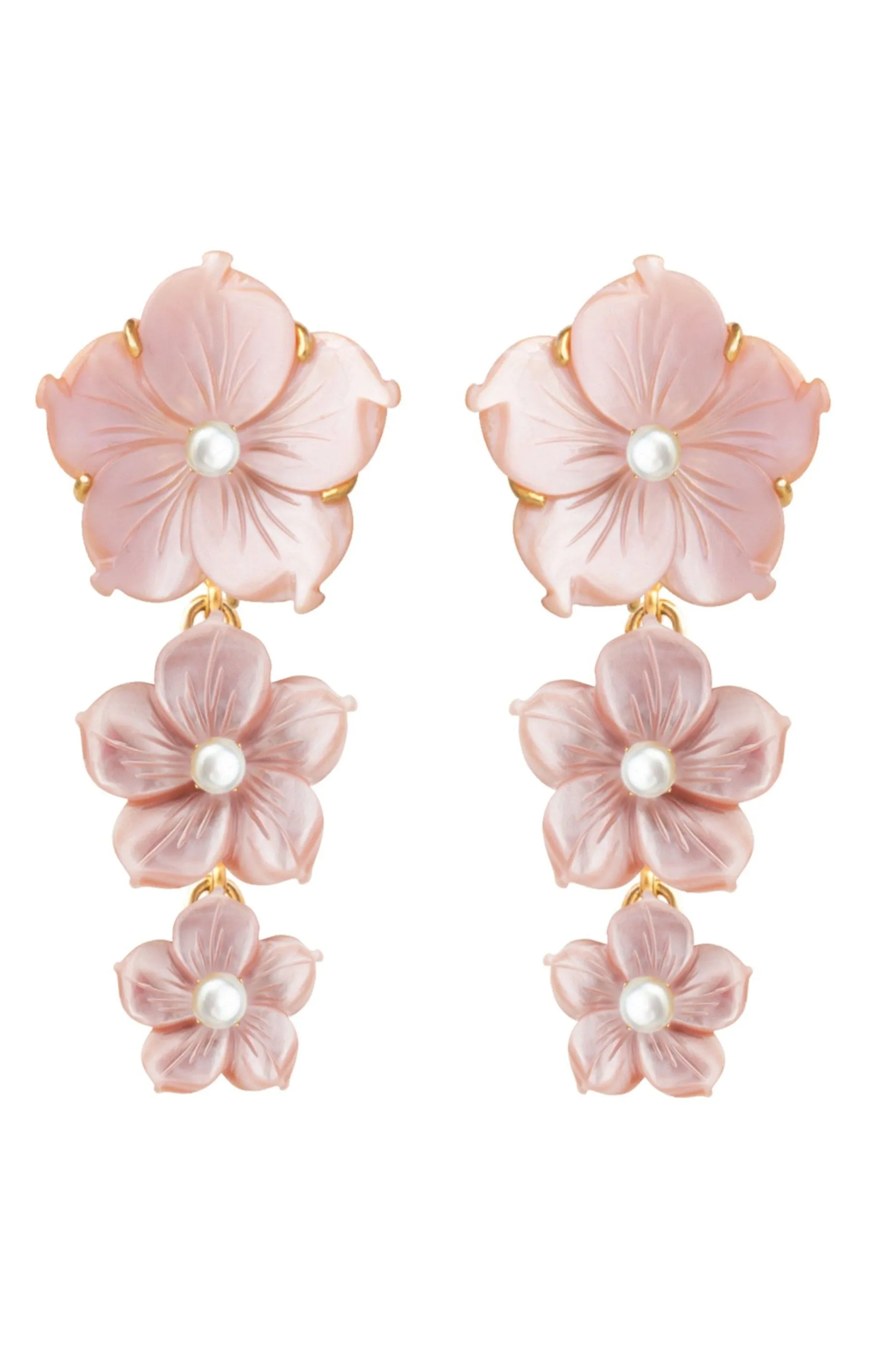 Pink Shell Flower and Pearl Earrings