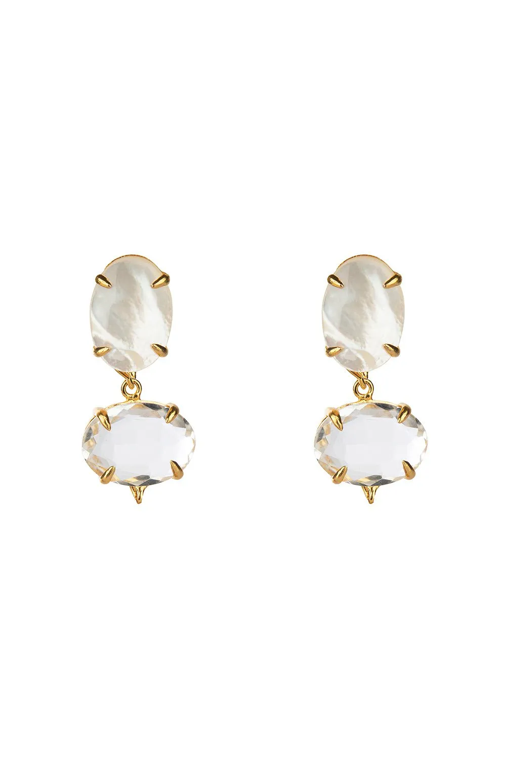 Quartz Pearl Three Drop Earrings