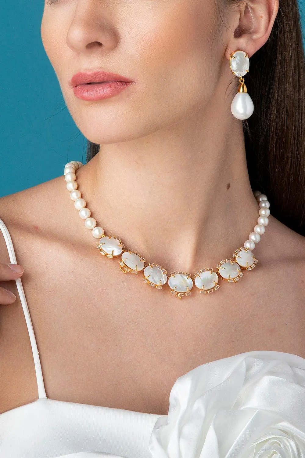 Quartz Pearl Three Drop Earrings