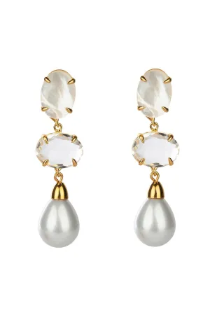 Quartz Pearl Three Drop Earrings