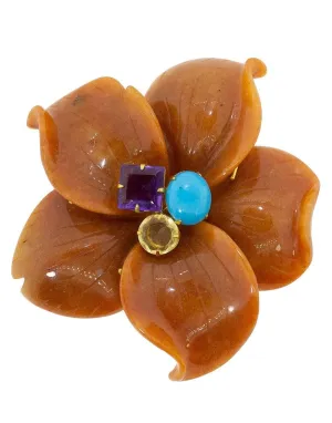Red Adventurine Flower Pin