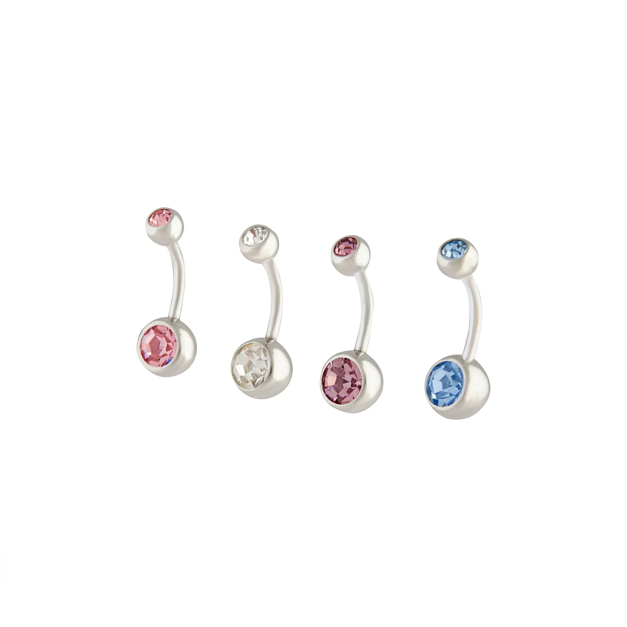 Rhodium Mixed Metal Belly Bar 4 Pack