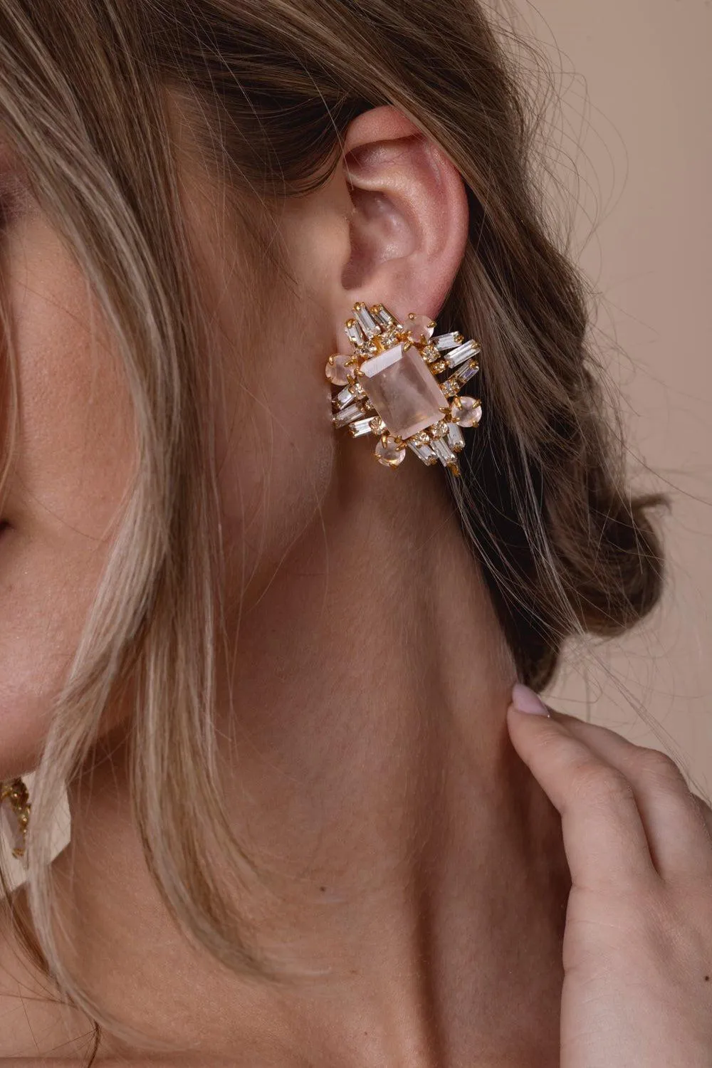 Rose Quartz Baguette Earrings
