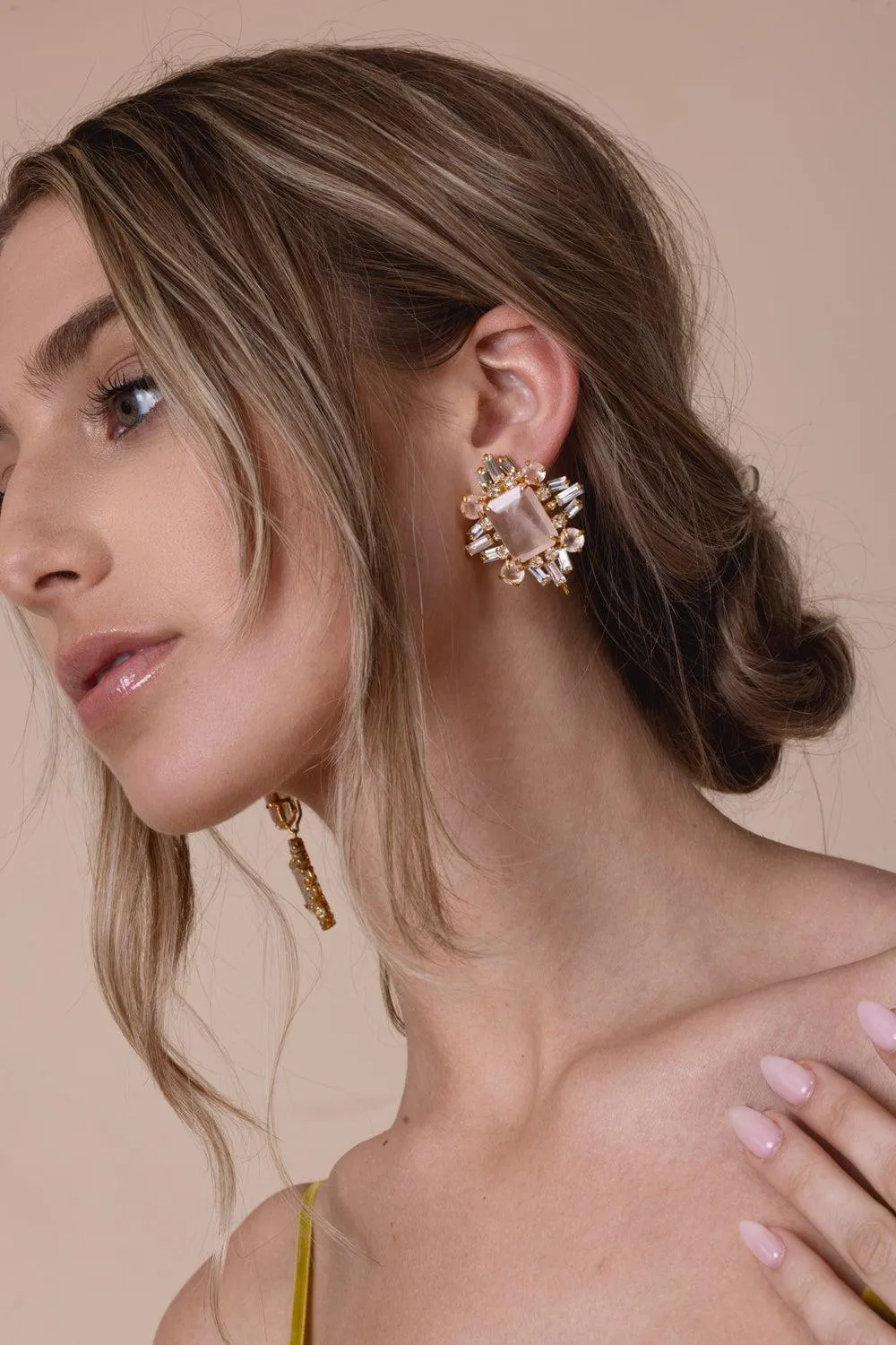 Rose Quartz Baguette Earrings