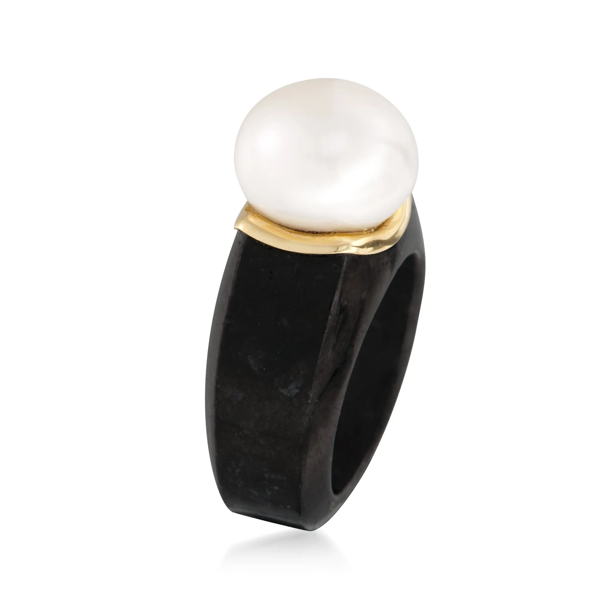 Ross-Simons 13-13.5mm Cultured Pearl Ring in Black Jade and 14kt Yellow Gold