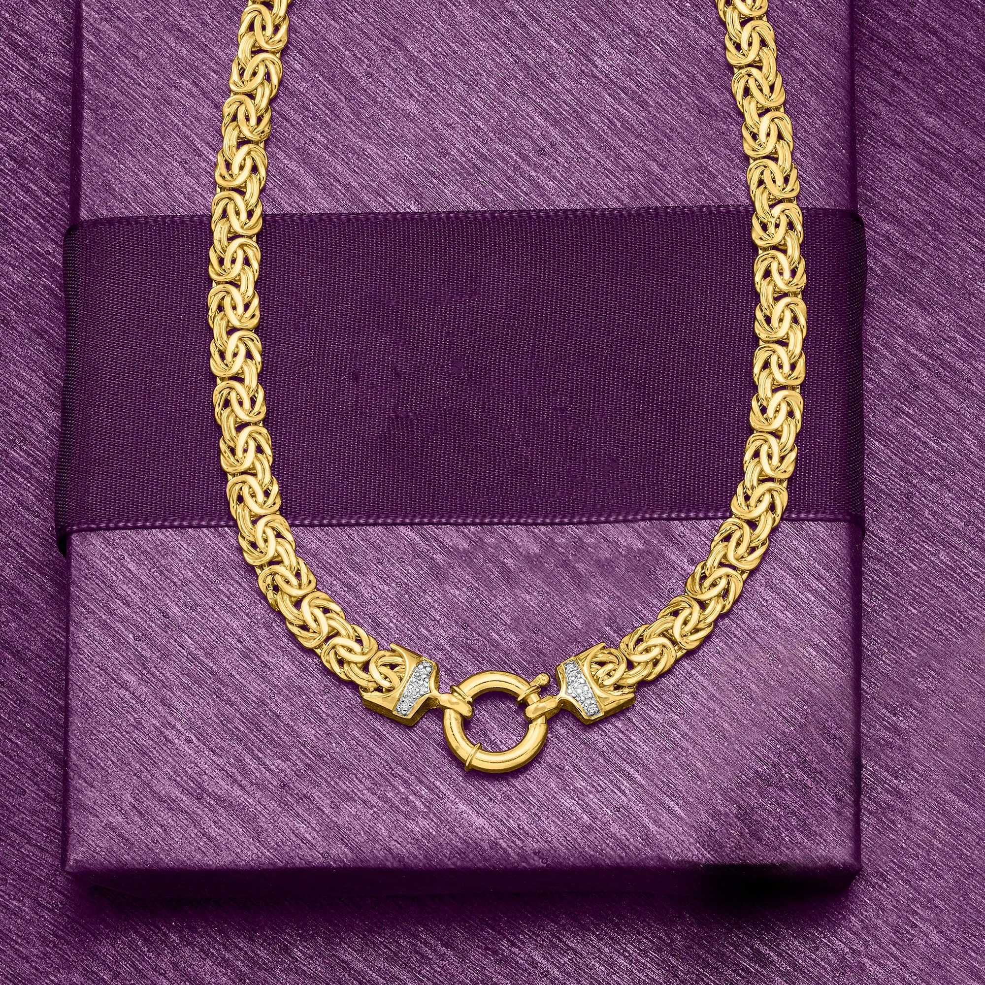 Ross-Simons 14kt Yellow Gold Byzantine Necklace With Diamond Accents