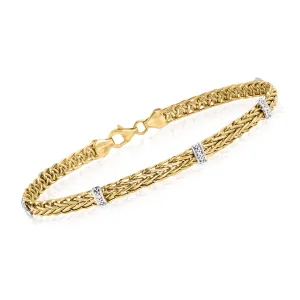 Ross-Simons 14kt Yellow Gold Wheat-Link Station Bracelet With Diamond Accents