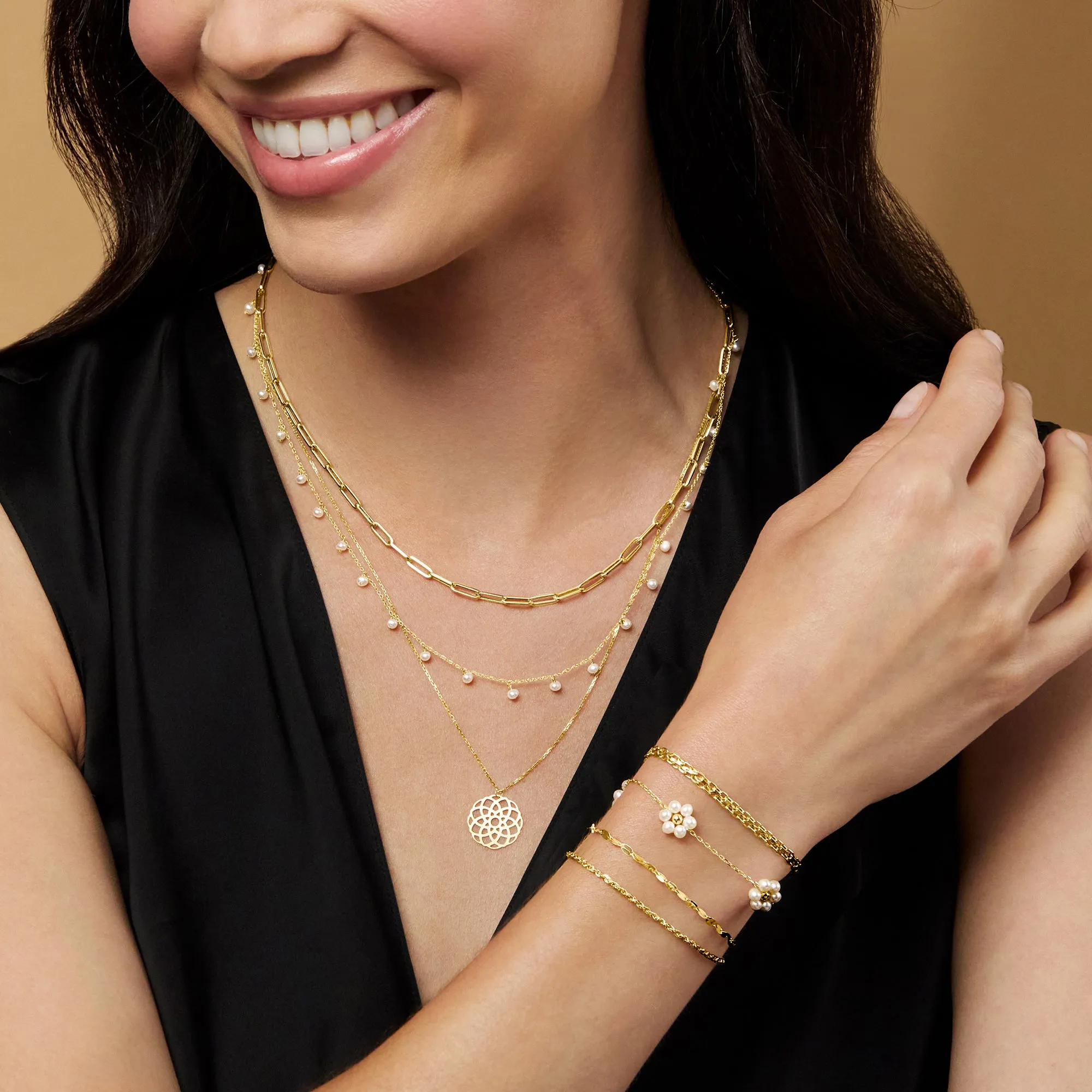 Ross-Simons 3-3.5mm Cultured Pearl Flower Bracelet in 14kt Yellow Gold