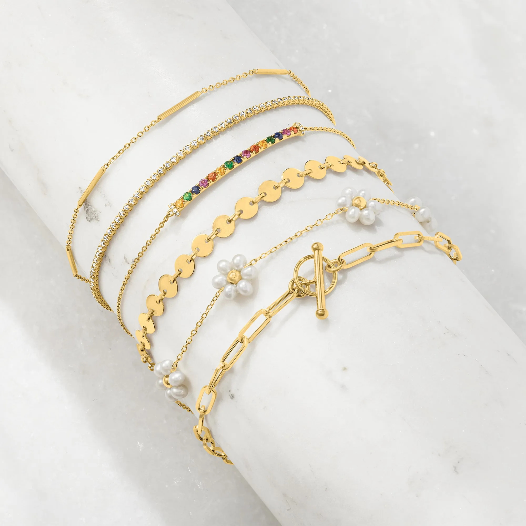 Ross-Simons 3-3.5mm Cultured Pearl Flower Bracelet in 14kt Yellow Gold