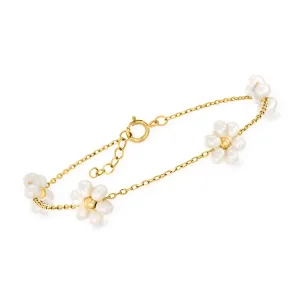 Ross-Simons 3-3.5mm Cultured Pearl Flower Bracelet in 14kt Yellow Gold