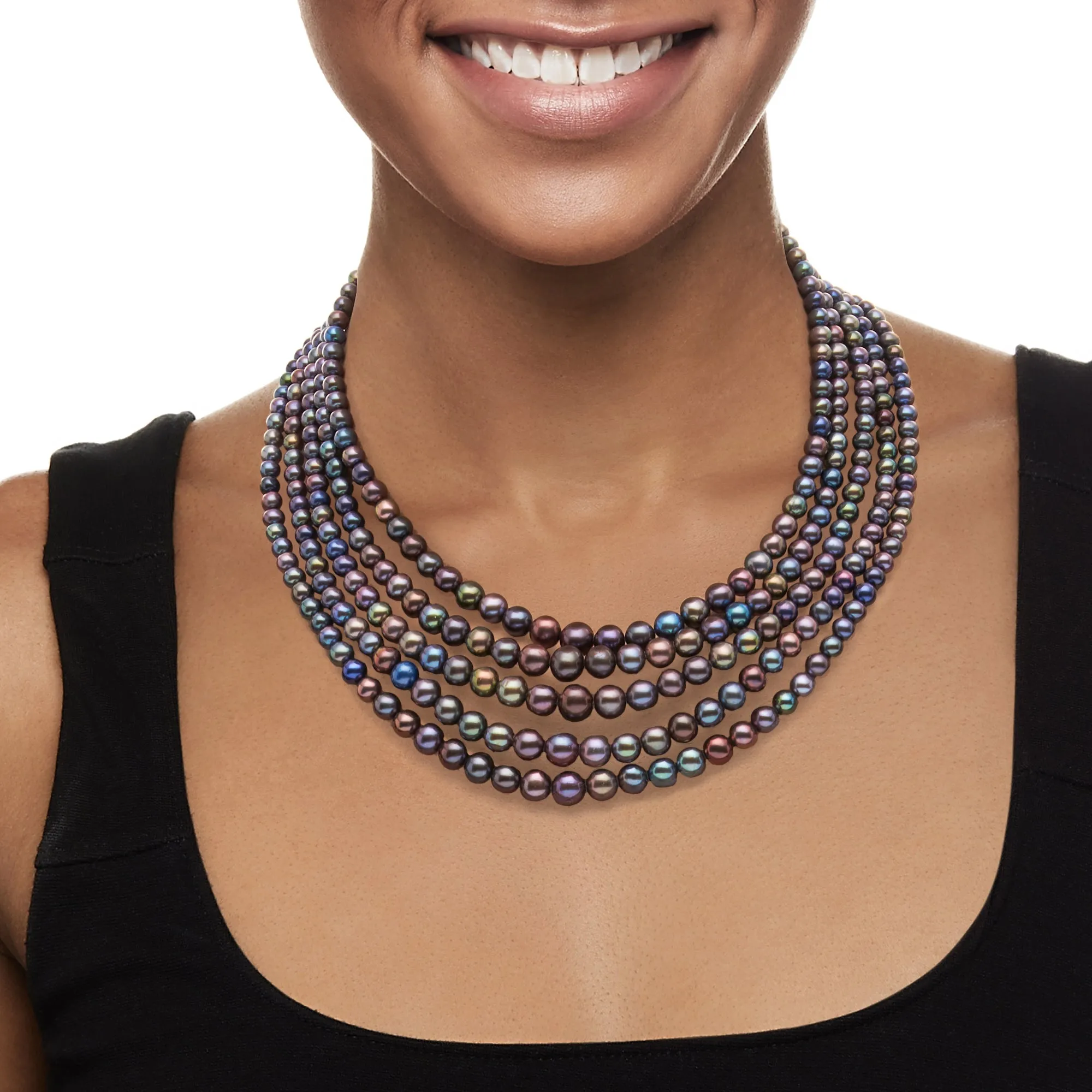 Ross-Simons 4-8.5mm Black Cultured Pearl 5-Strand Necklace in Sterling Silver