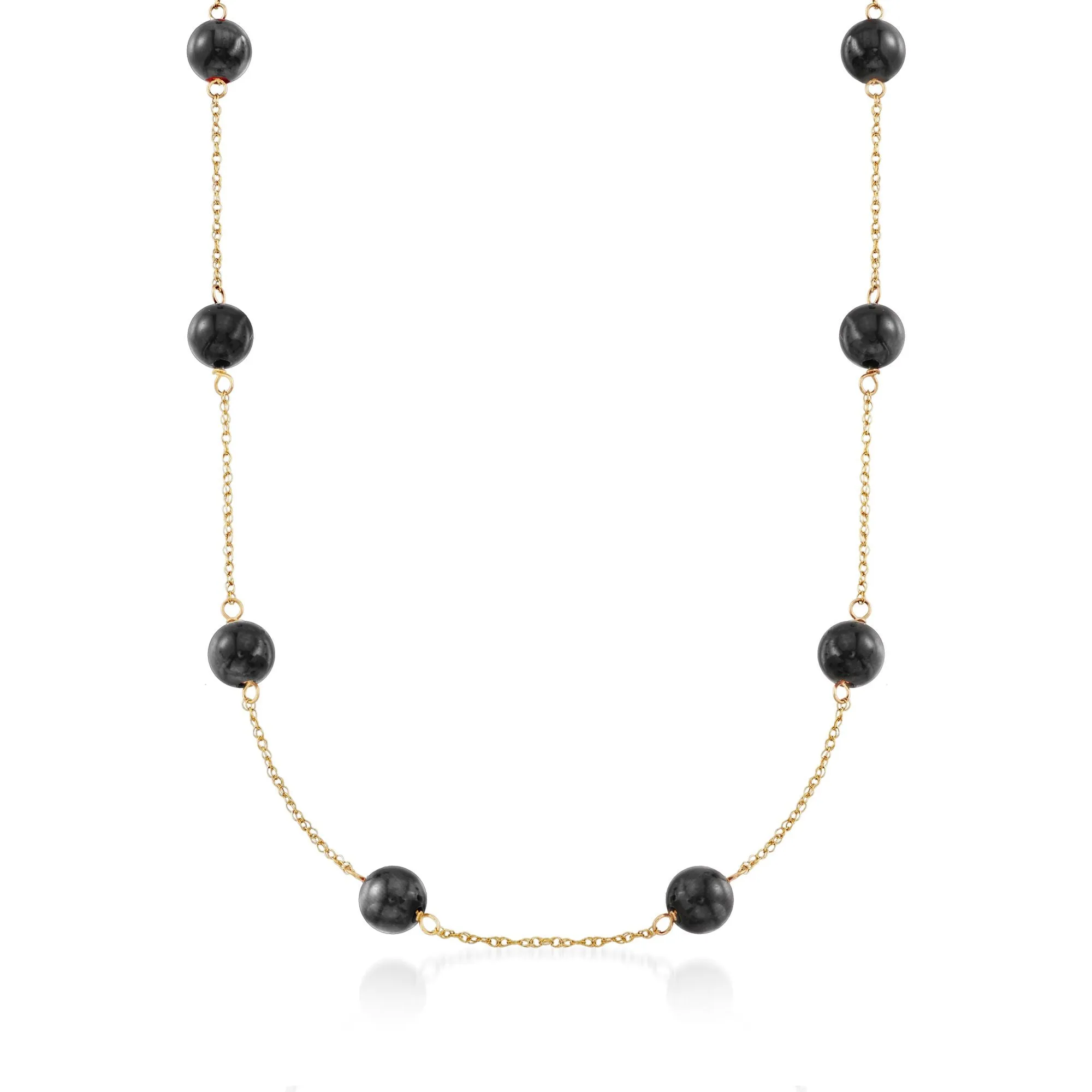 Ross-Simons 8mm Black Onyx Bead Station Necklace in 14kt Yellow Gold