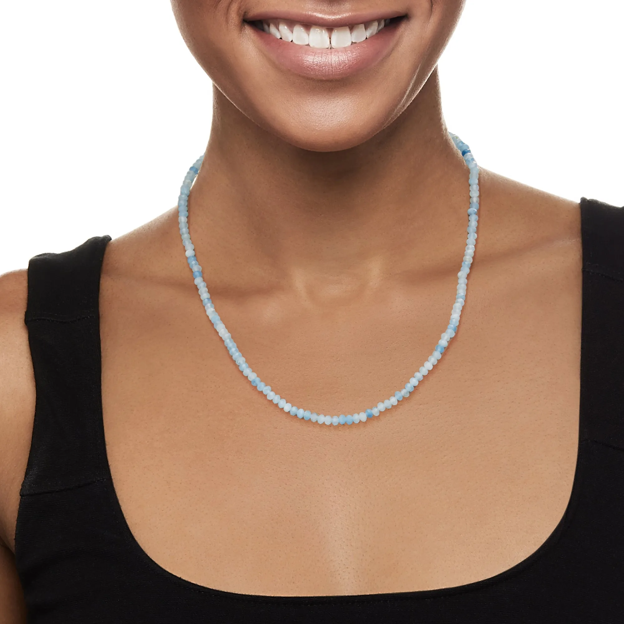 Ross-Simons Aquamarine Bead Necklace in 14kt Yellow Gold With Magnetic Clasp