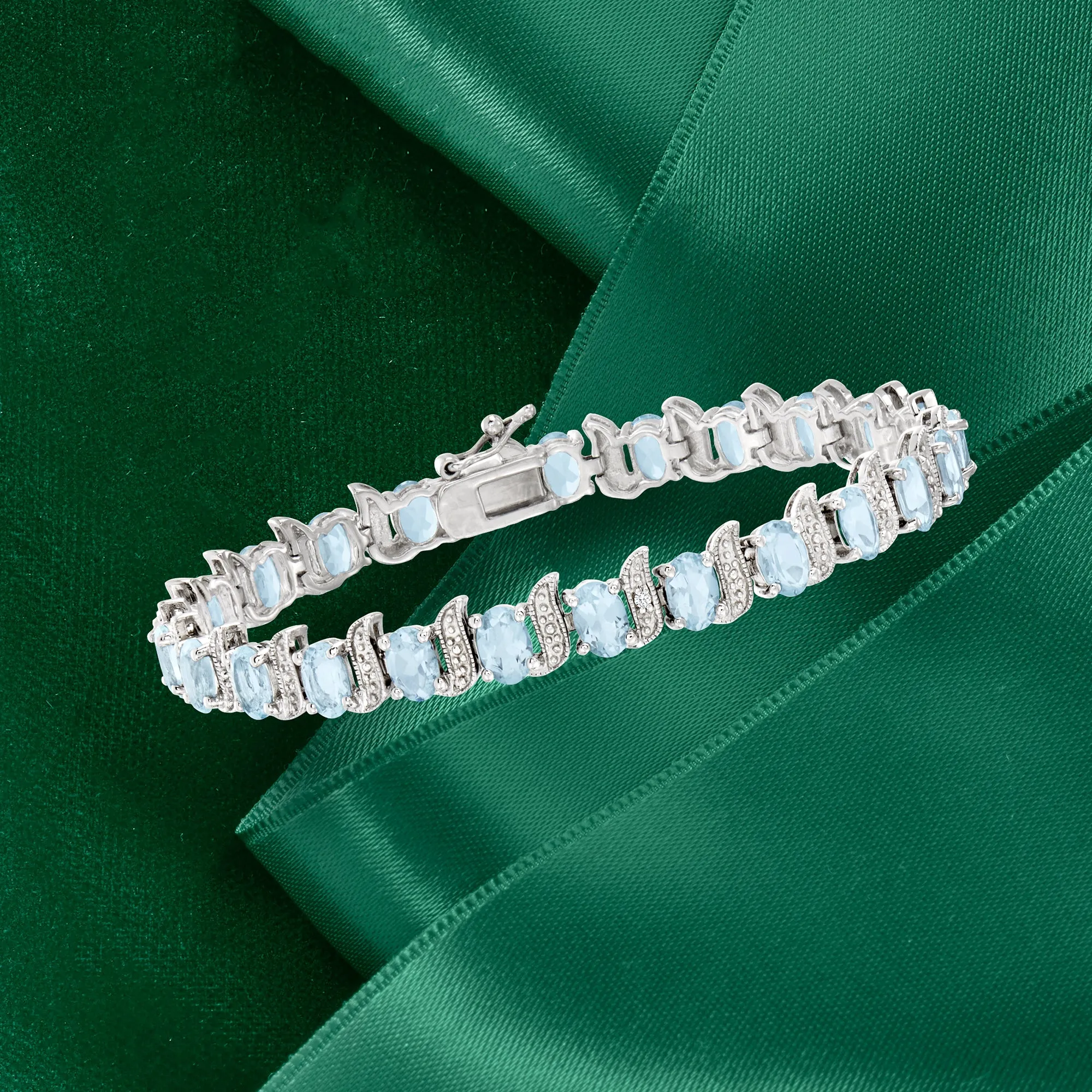 Ross-Simons Aquamarine Tennis Bracelet With Diamond Accents in Sterling Silver