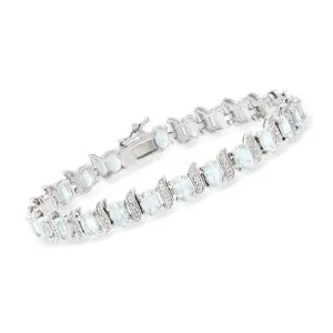 Ross-Simons Aquamarine Tennis Bracelet With Diamond Accents in Sterling Silver