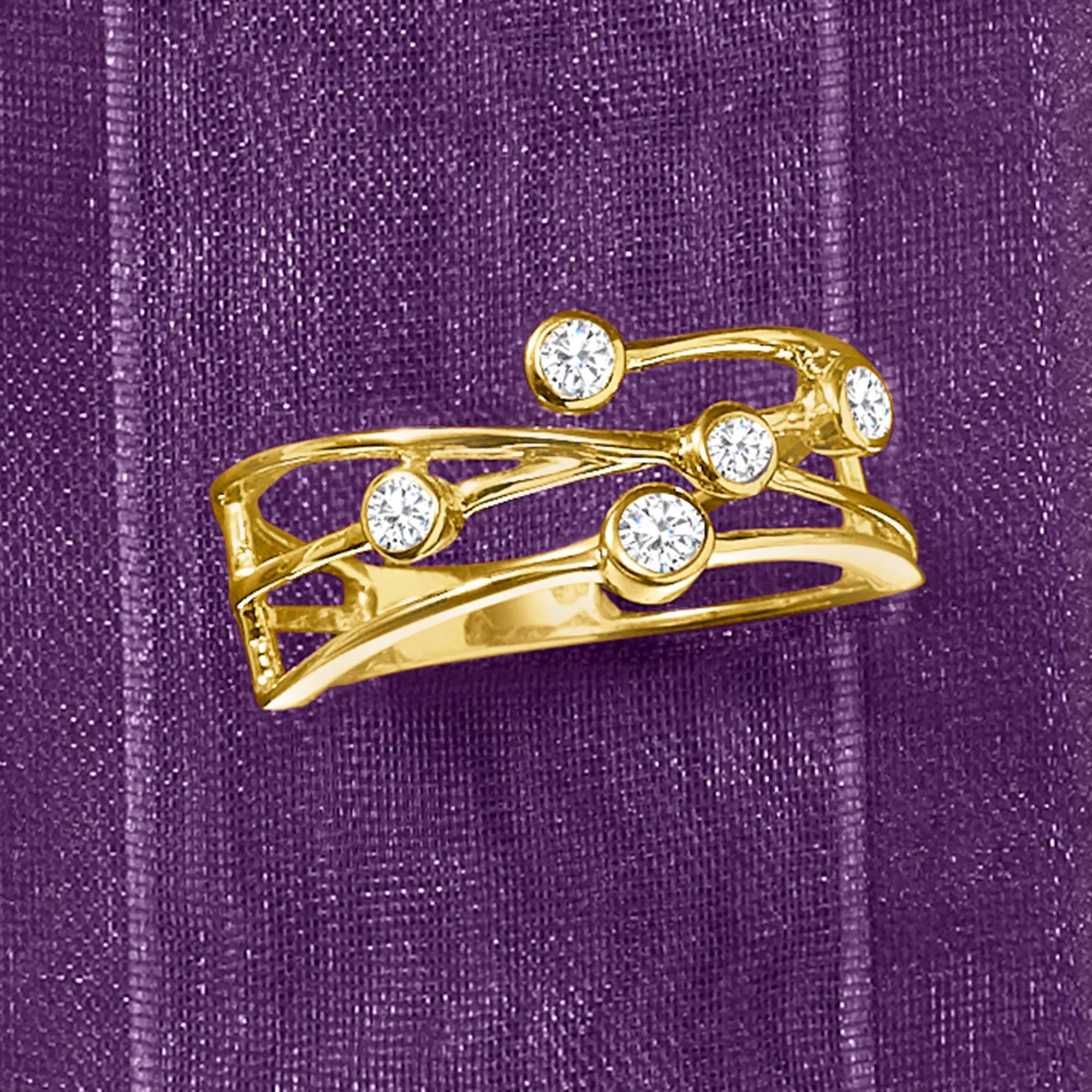 Ross-Simons Bezel-Set Diamond Crisscross Ring in 14kt Yellow Gold