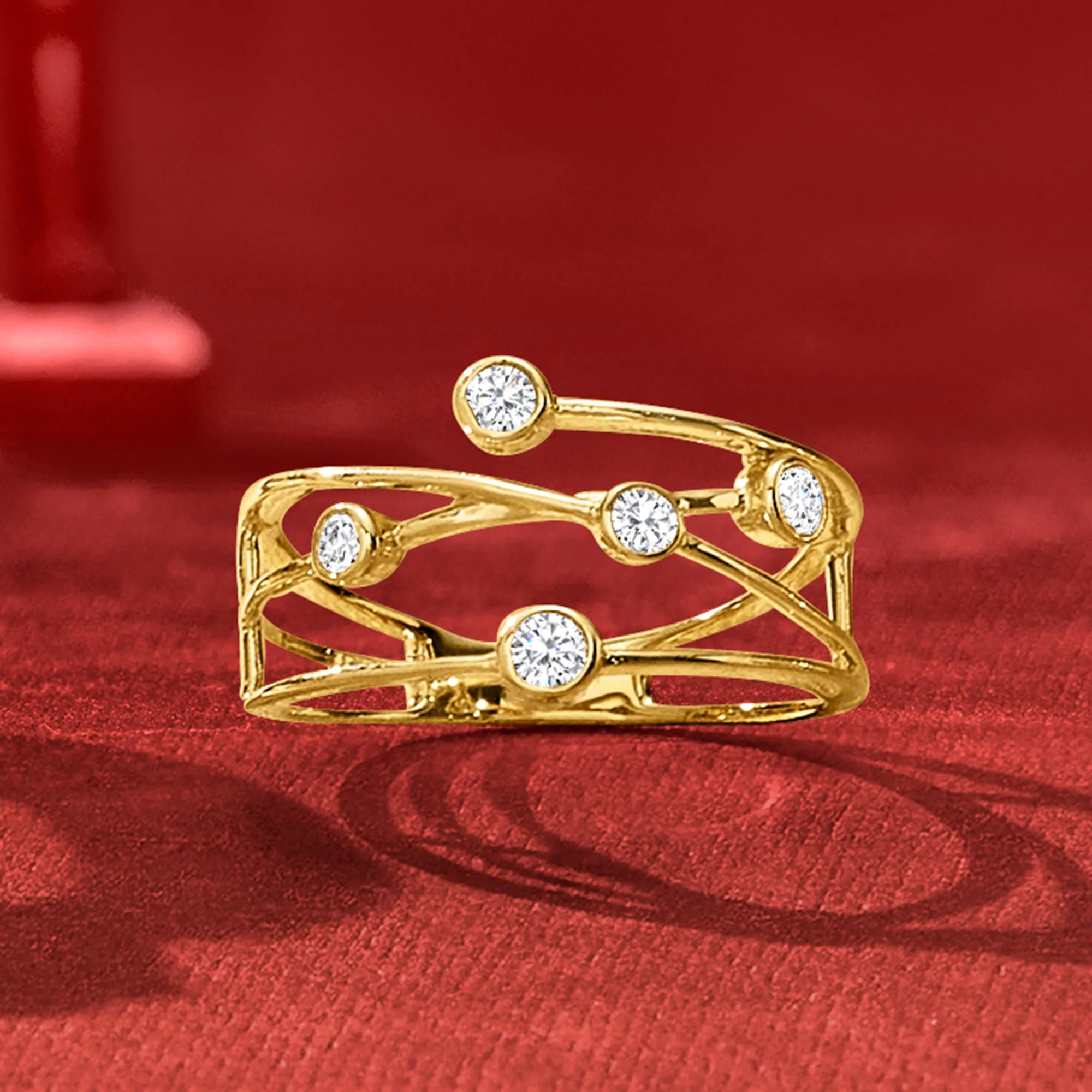 Ross-Simons Bezel-Set Diamond Crisscross Ring in 14kt Yellow Gold