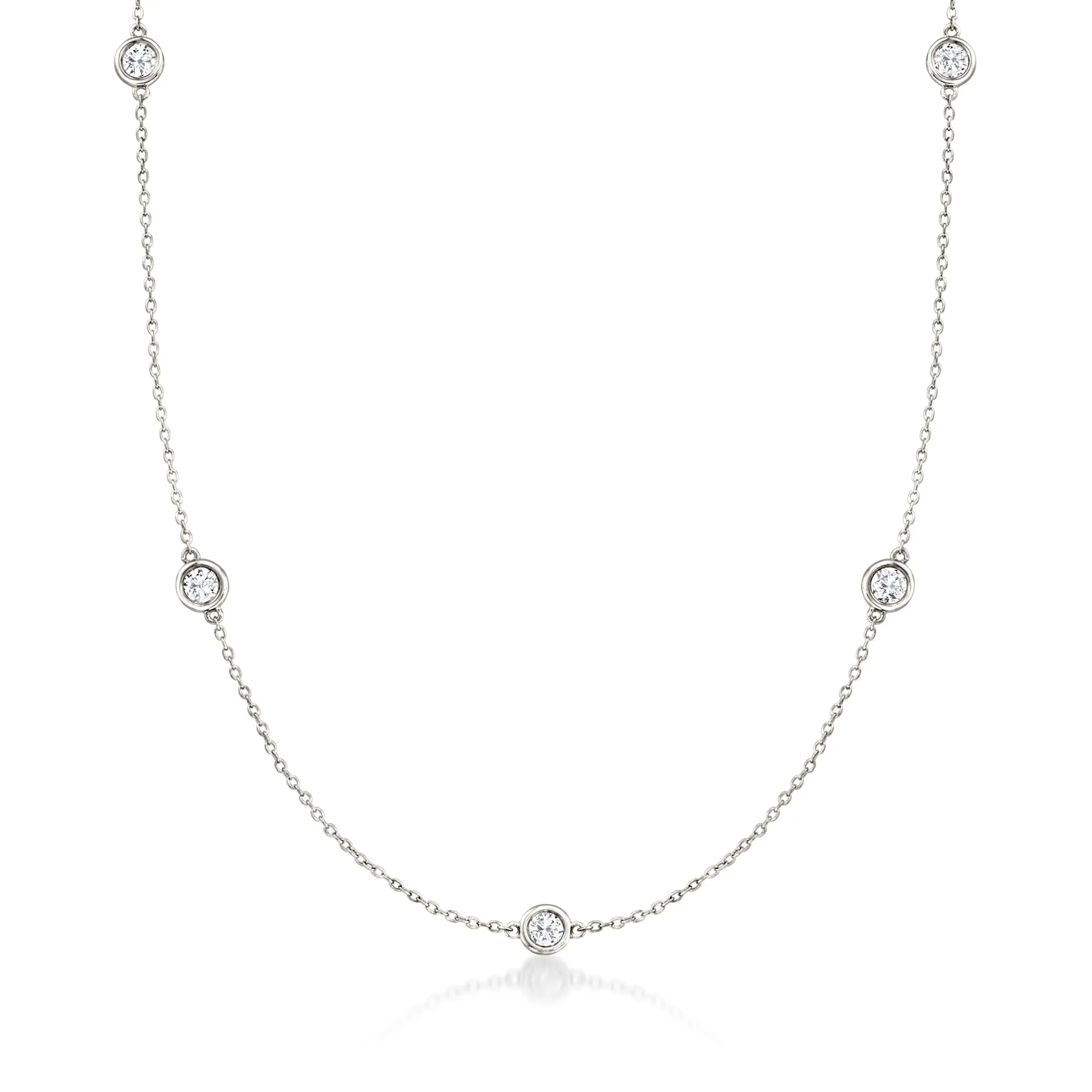 Ross-Simons Bezel-Set Diamond Station Necklace in 14kt White Gold