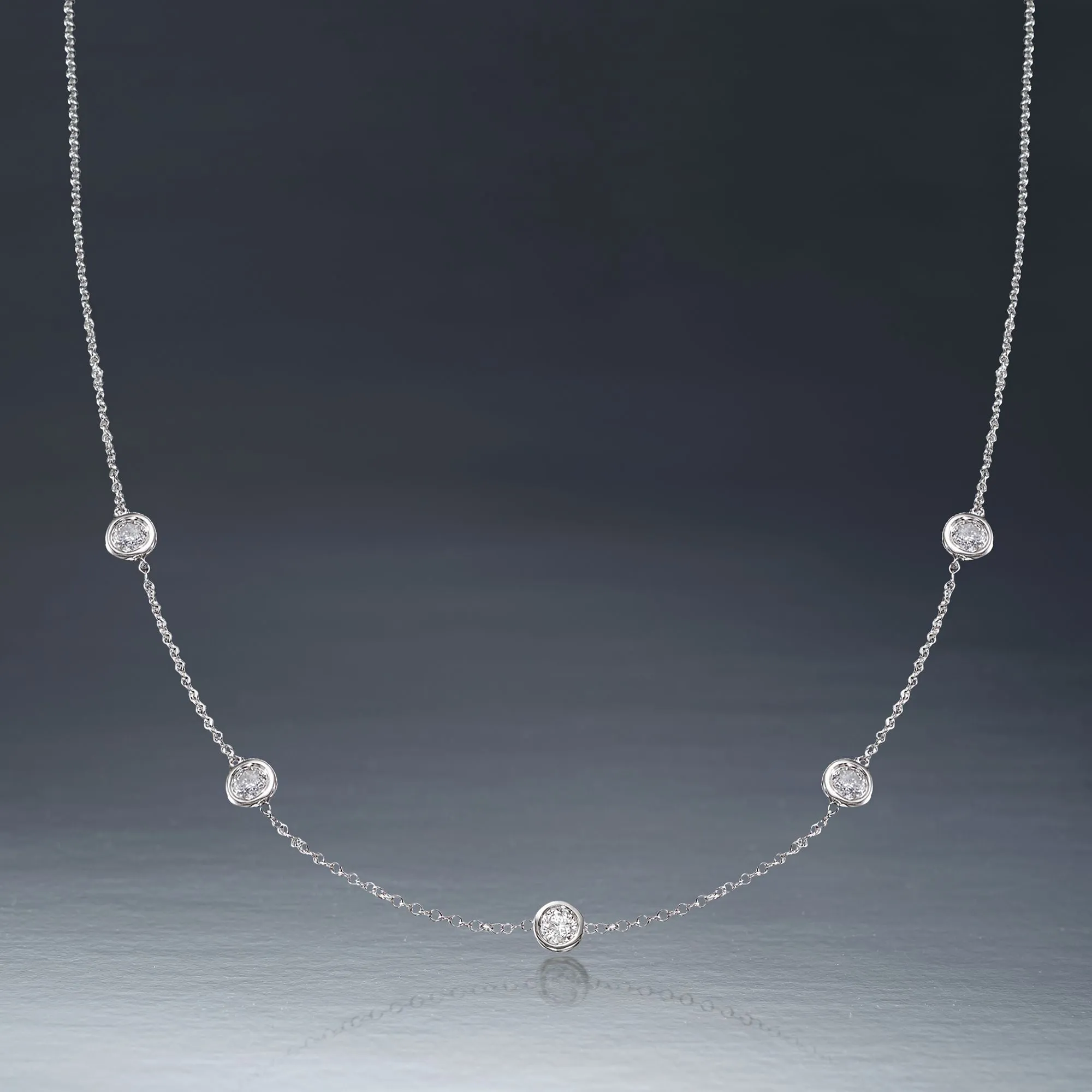 Ross-Simons Bezel-Set Diamond Station Necklace in 14kt White Gold