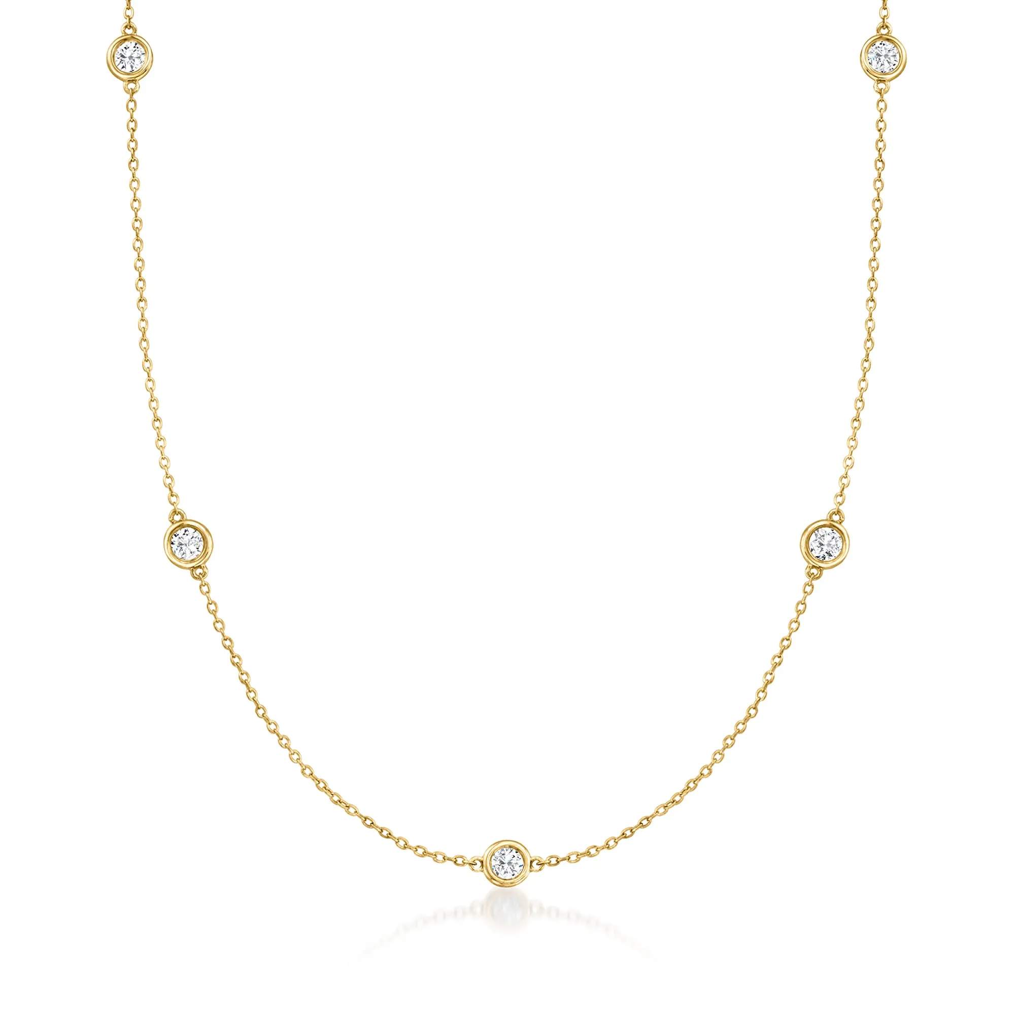 Ross-Simons Bezel-Set Diamond Station Necklace in 14kt Yellow Gold