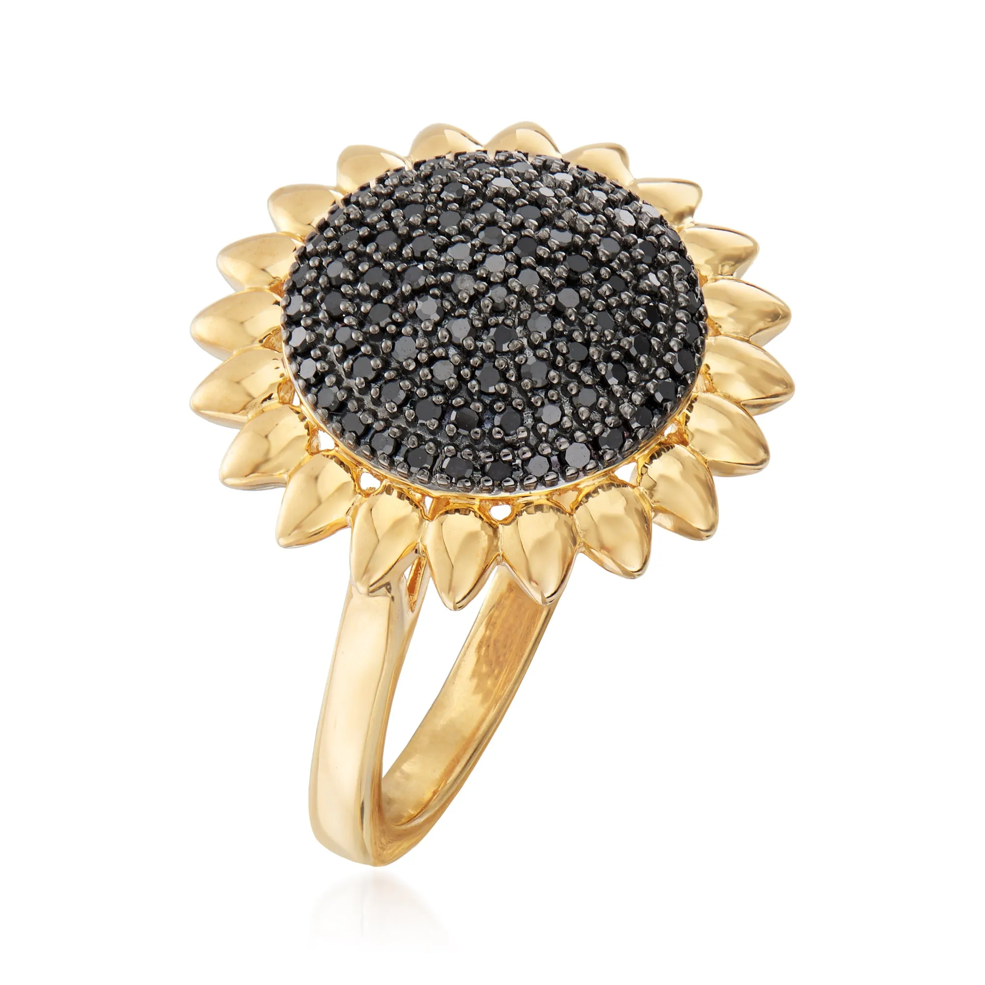 Ross-Simons Black Diamond Sunflower Ring in 18kt Gold Over Sterling