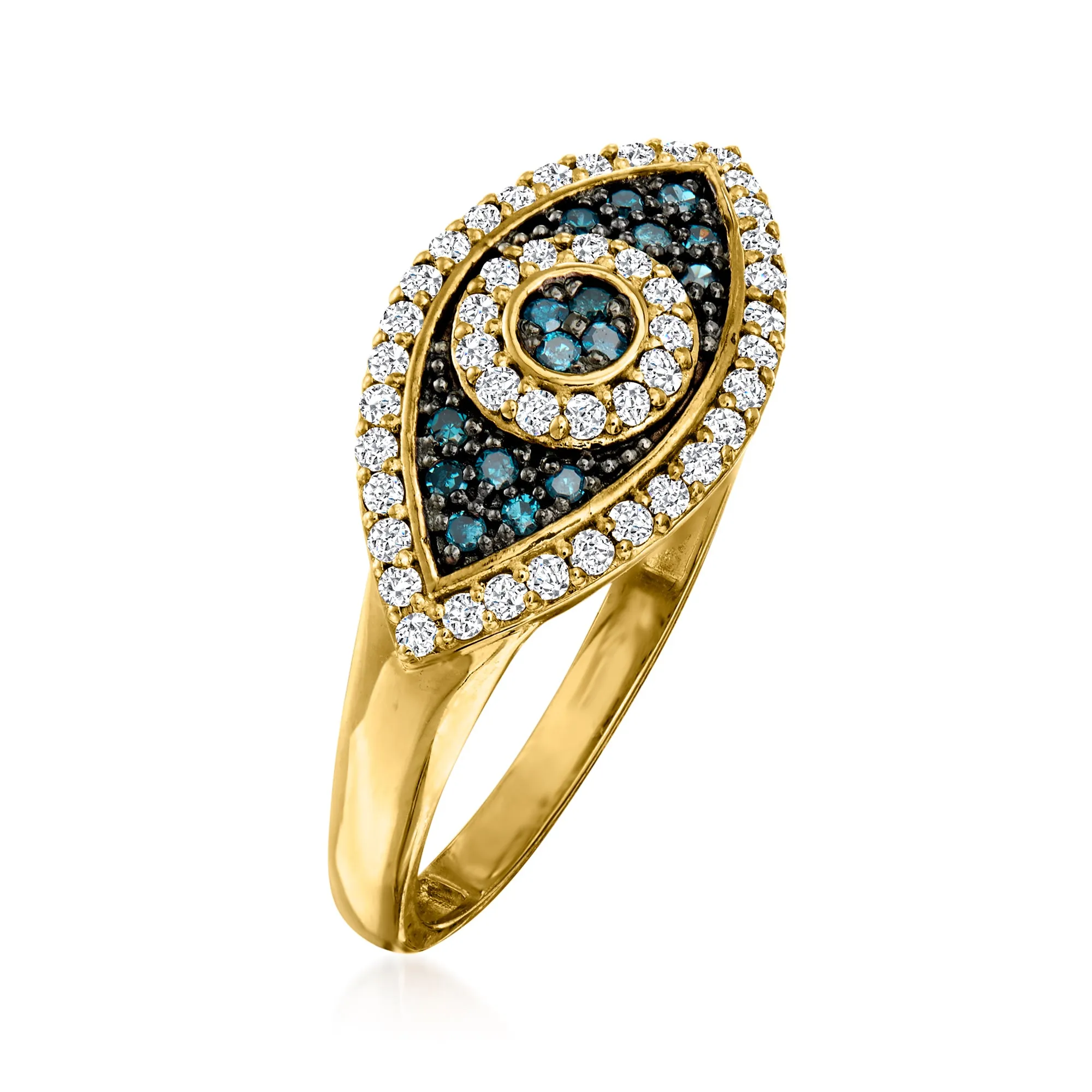 Ross-Simons Blue and White Diamond Evil Eye Ring in 14kt Yellow Gold
