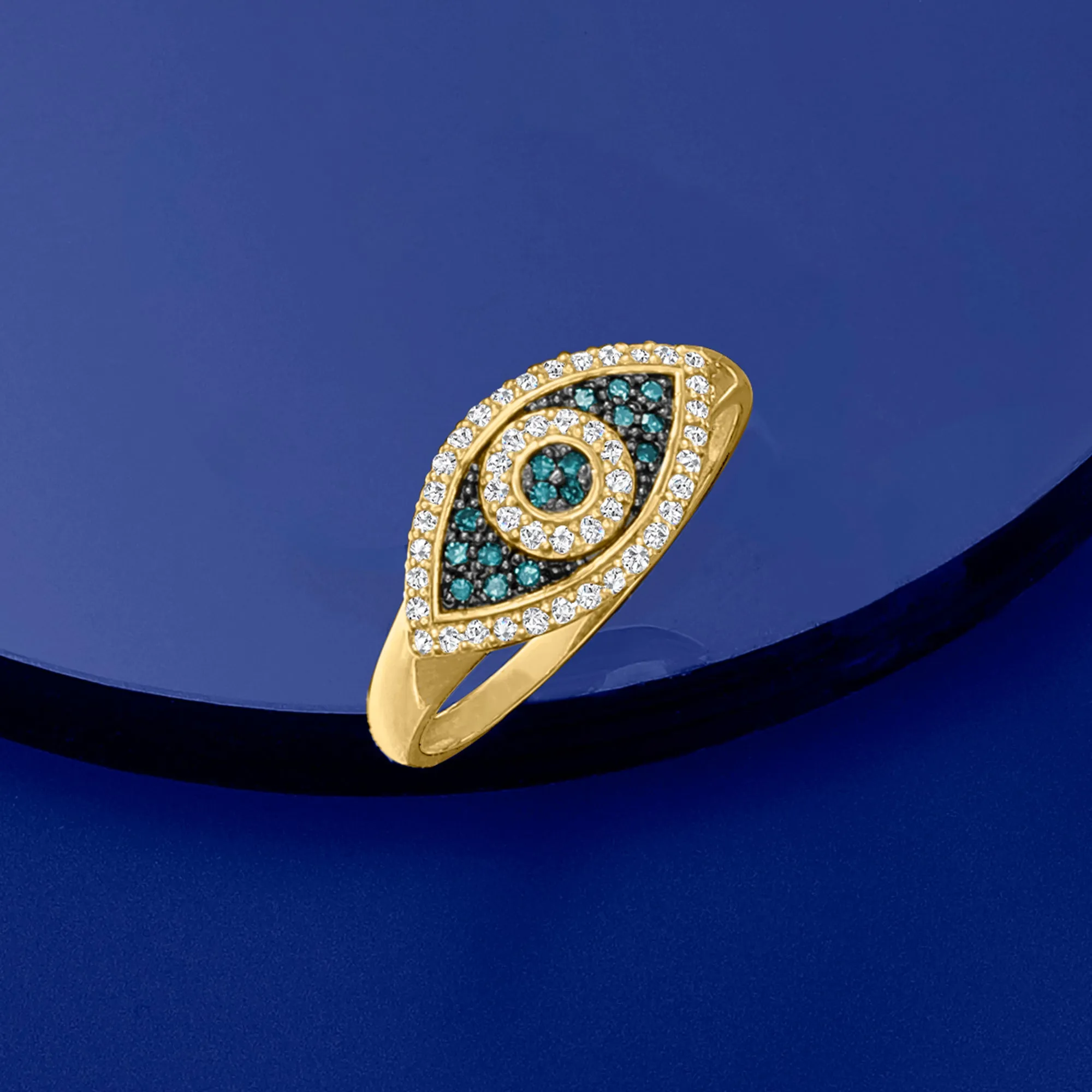 Ross-Simons Blue and White Diamond Evil Eye Ring in 14kt Yellow Gold