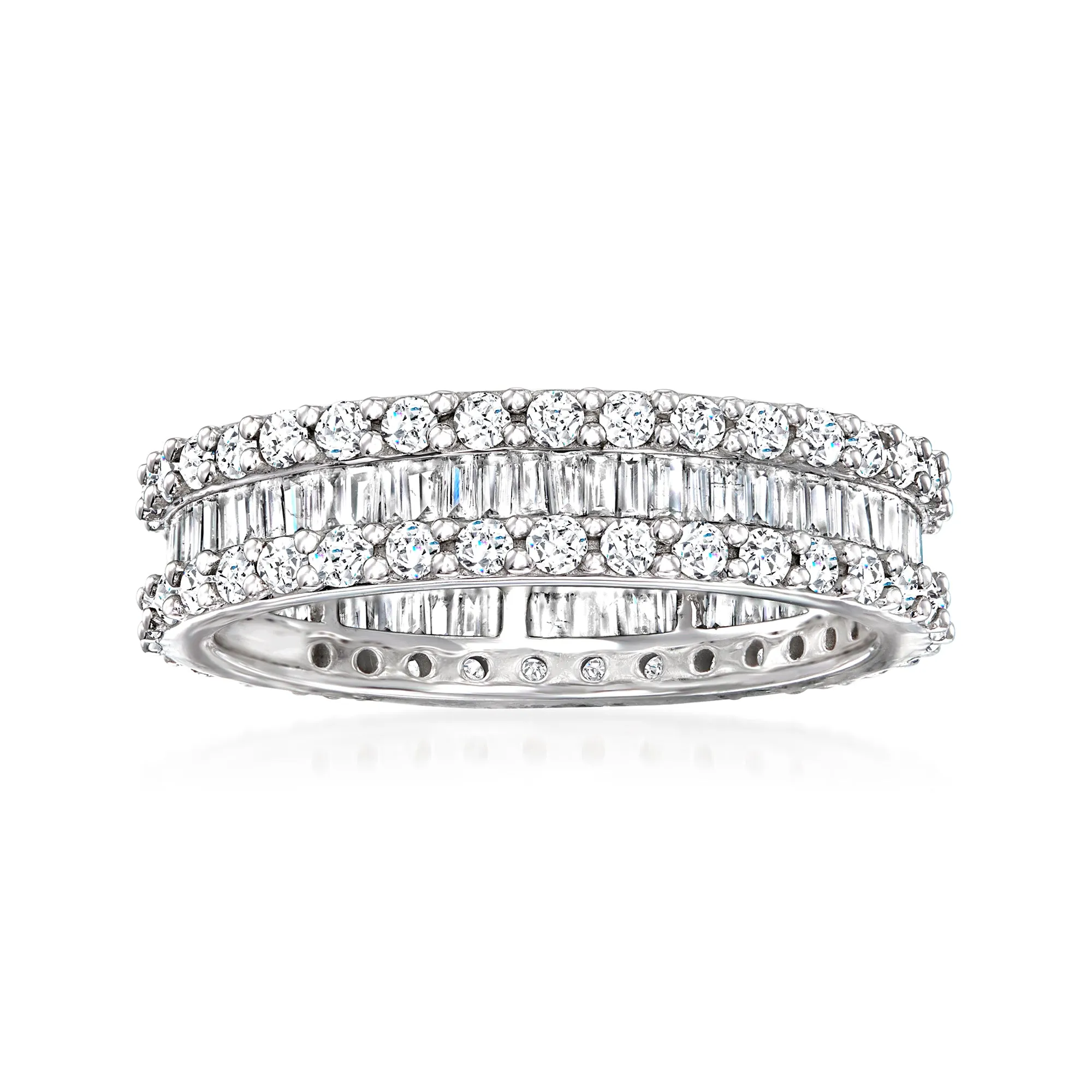 Ross-Simons Brilliant and Baguette-Cut Diamond Eternity Band in 14kt White Gold With Rhodium