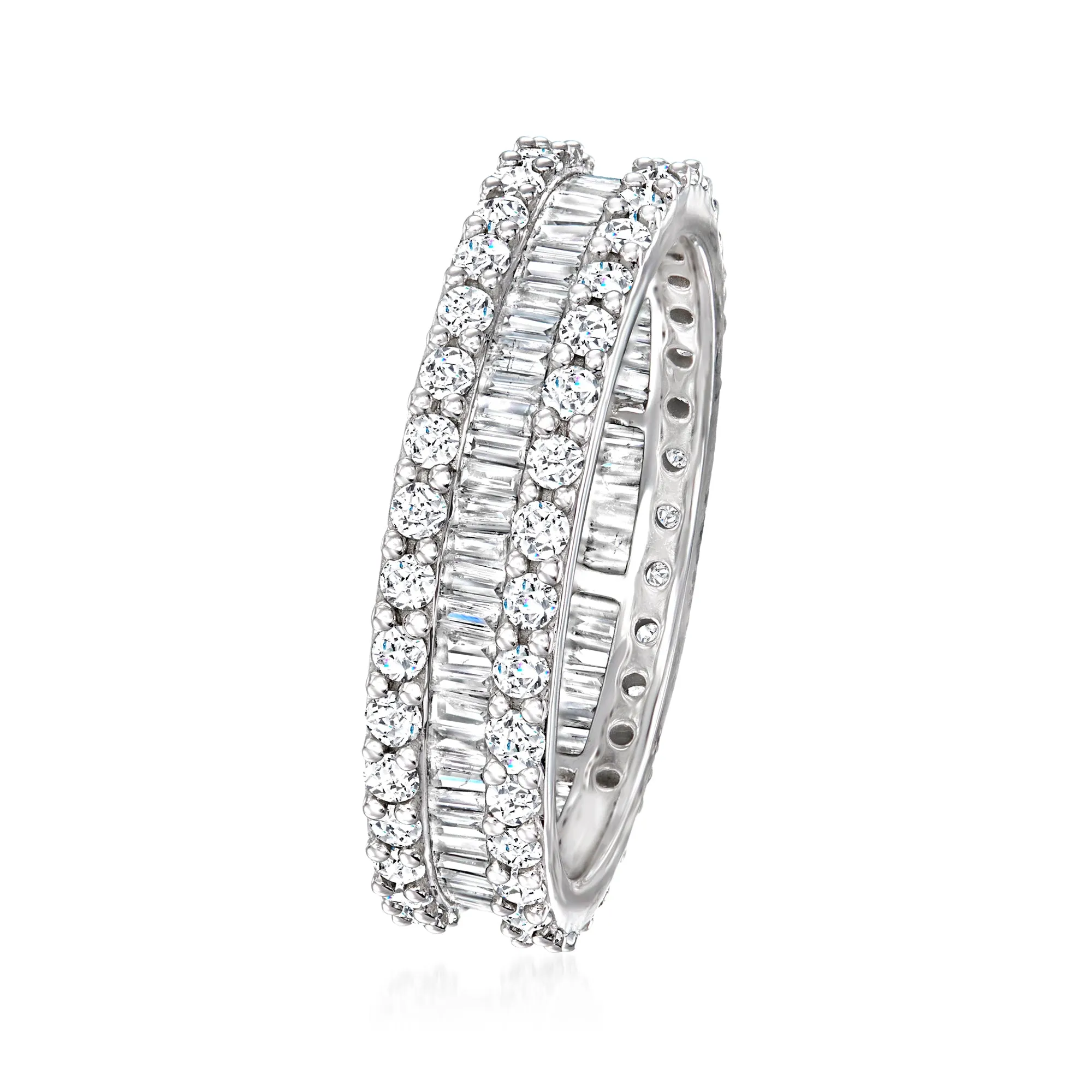 Ross-Simons Brilliant and Baguette-Cut Diamond Eternity Band in 14kt White Gold With Rhodium