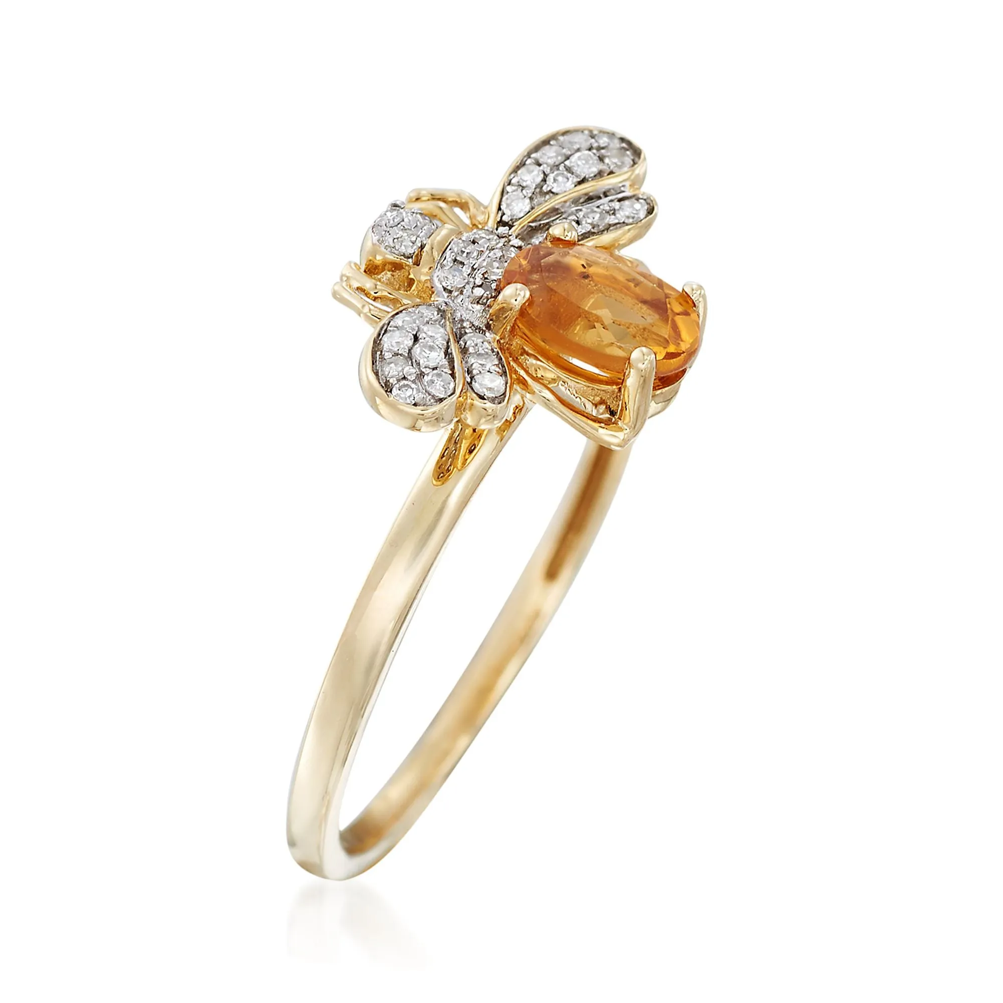 Ross-Simons Citrine and . Diamond Bee Ring in 14kt Yellow Gold