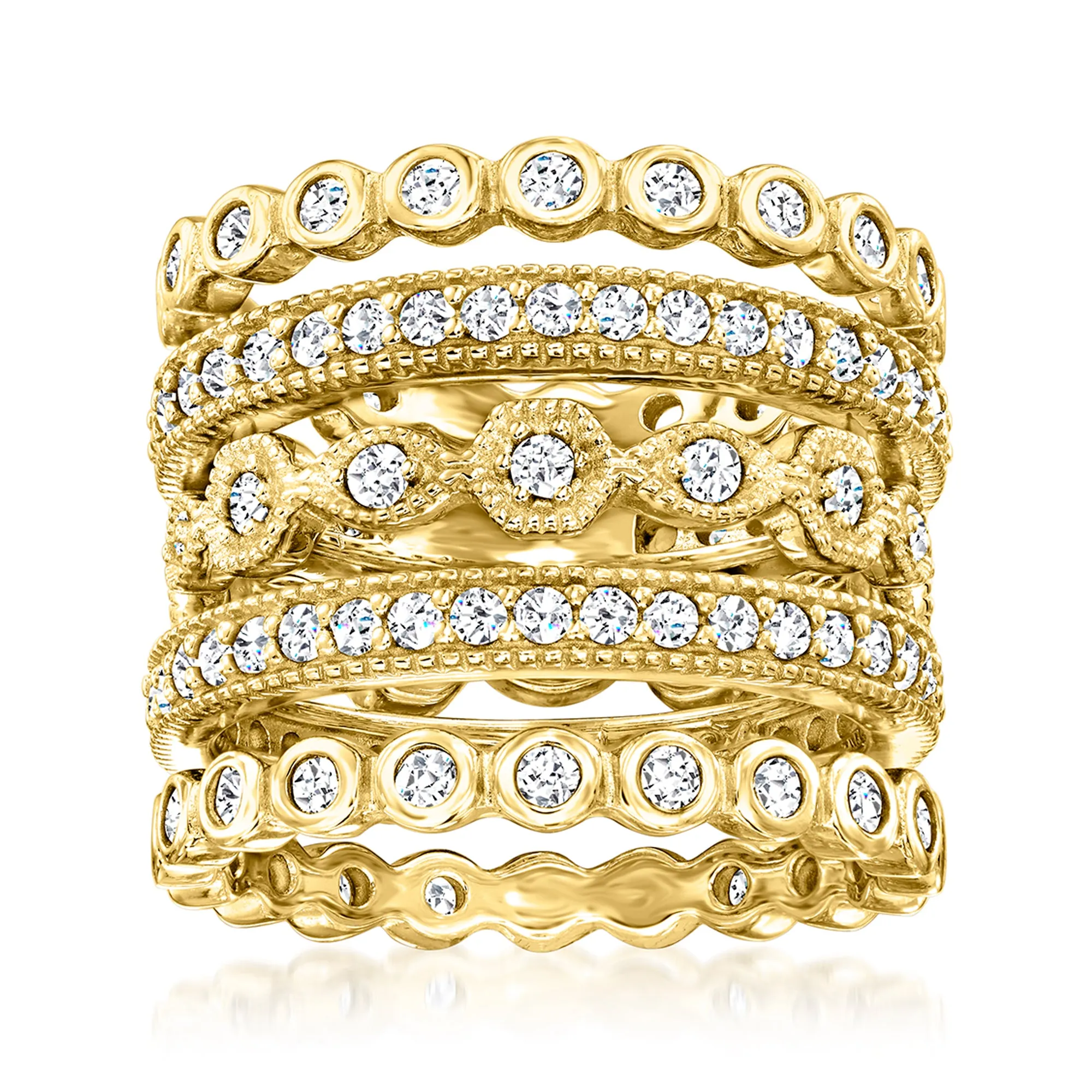 Ross-Simons CZ Jewelry Set: 5 Eternity Bands in 18kt Gold Over Sterling