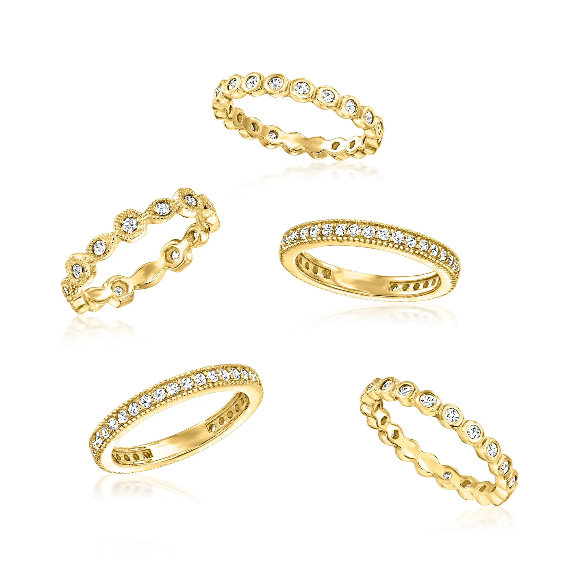 Ross-Simons CZ Jewelry Set: 5 Eternity Bands in 18kt Gold Over Sterling