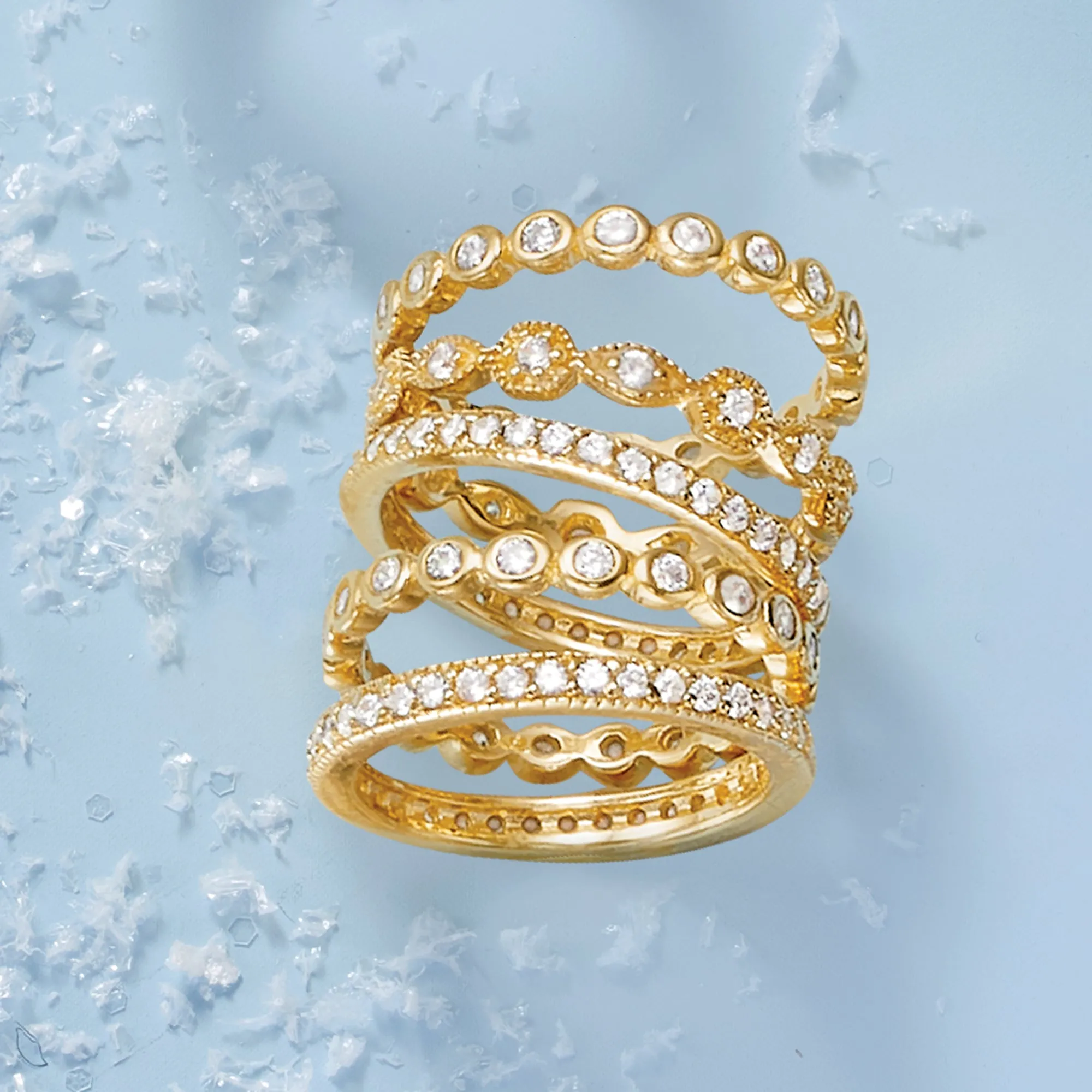 Ross-Simons CZ Jewelry Set: 5 Eternity Bands in 18kt Gold Over Sterling