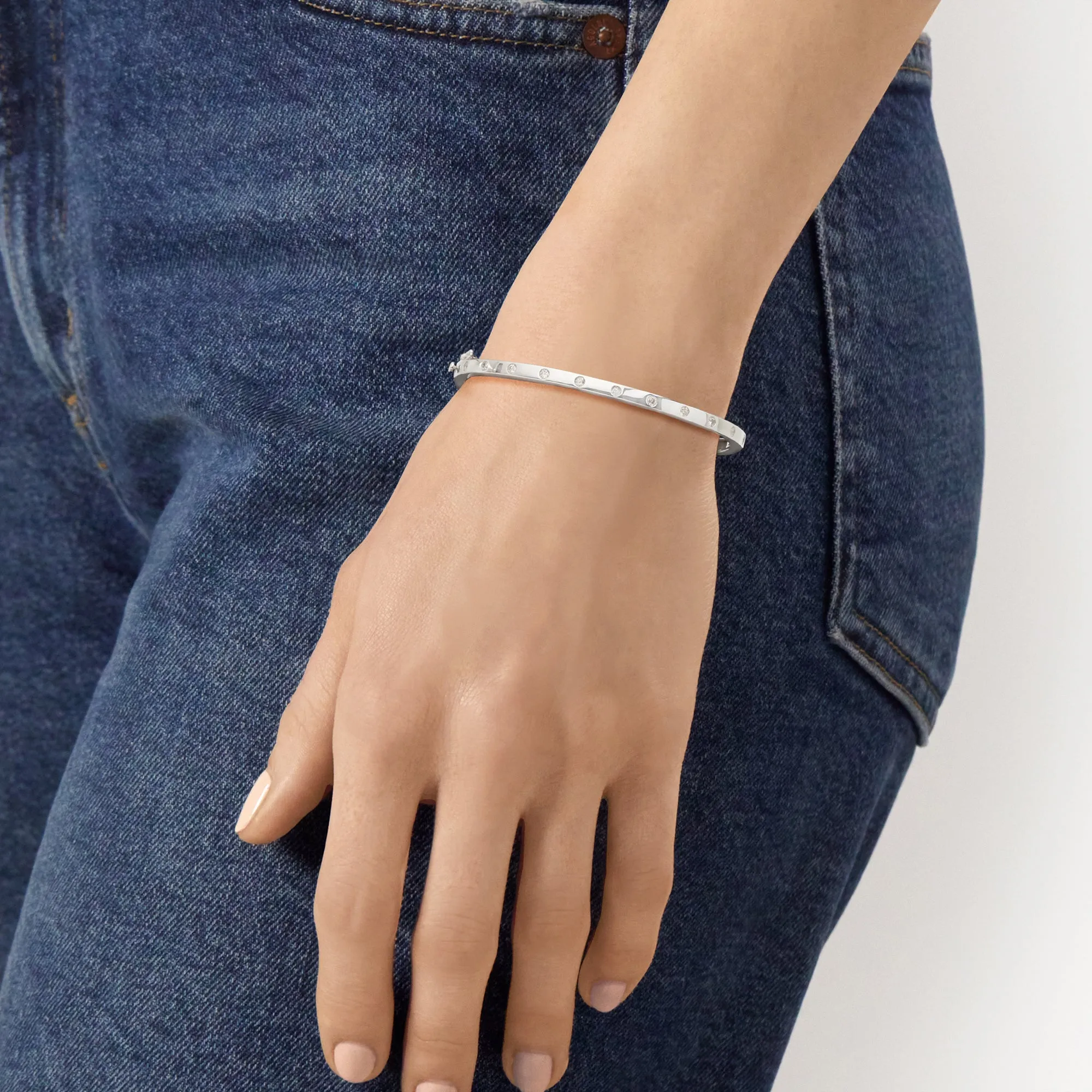 Ross-Simons Diamond Bangle Bracelet in Sterling Silver