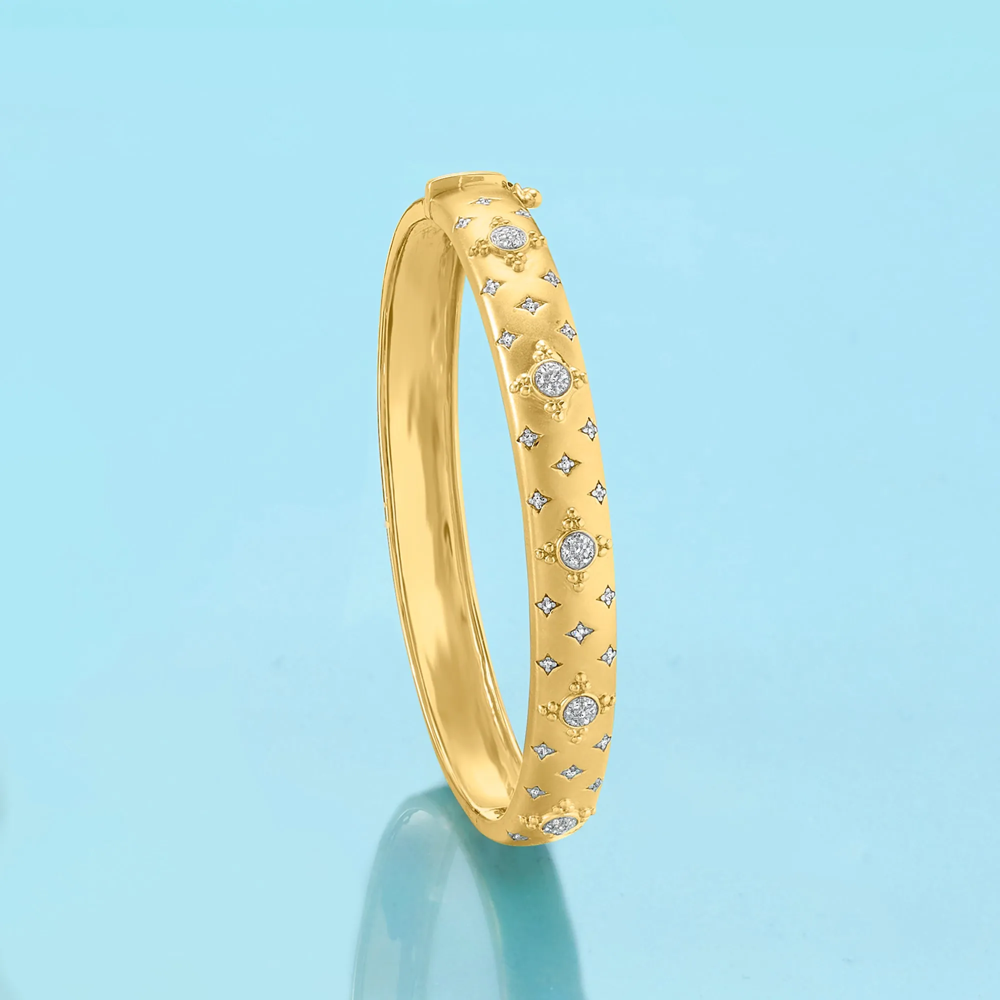 Ross-Simons Diamond Cluster Bangle Bracelet in 18kt Gold Over Sterling