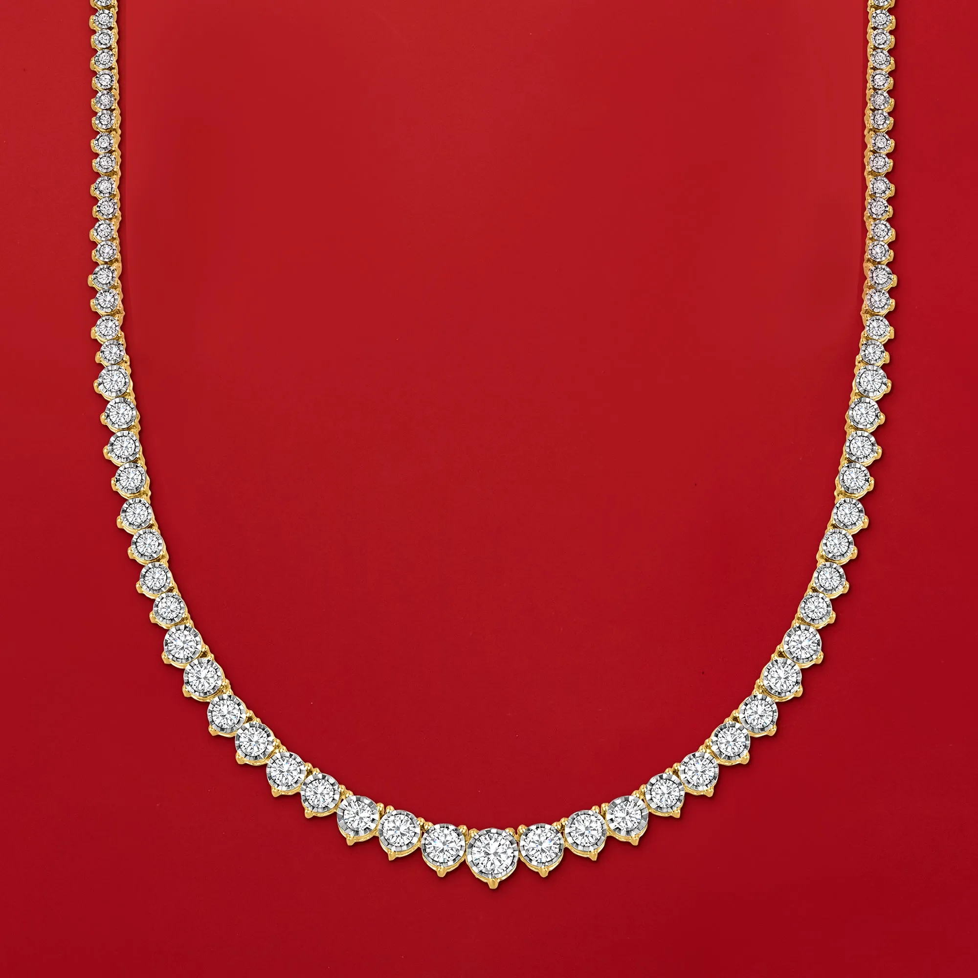 Ross-Simons Diamond Graduated Tennis Necklace in 18kt Gold Over Sterling