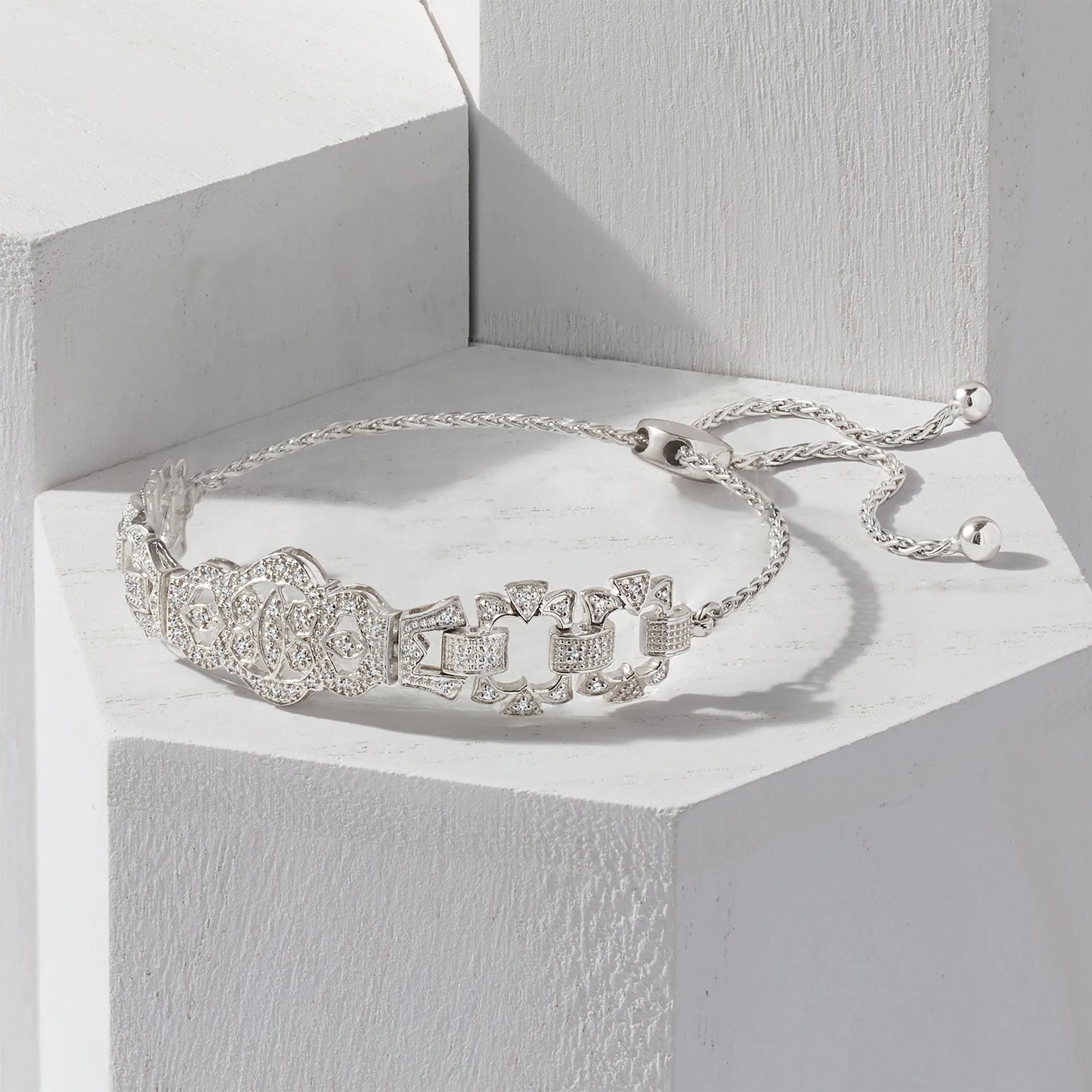 Ross-Simons Diamond Openwork Bolo Bracelet in Sterling Silver