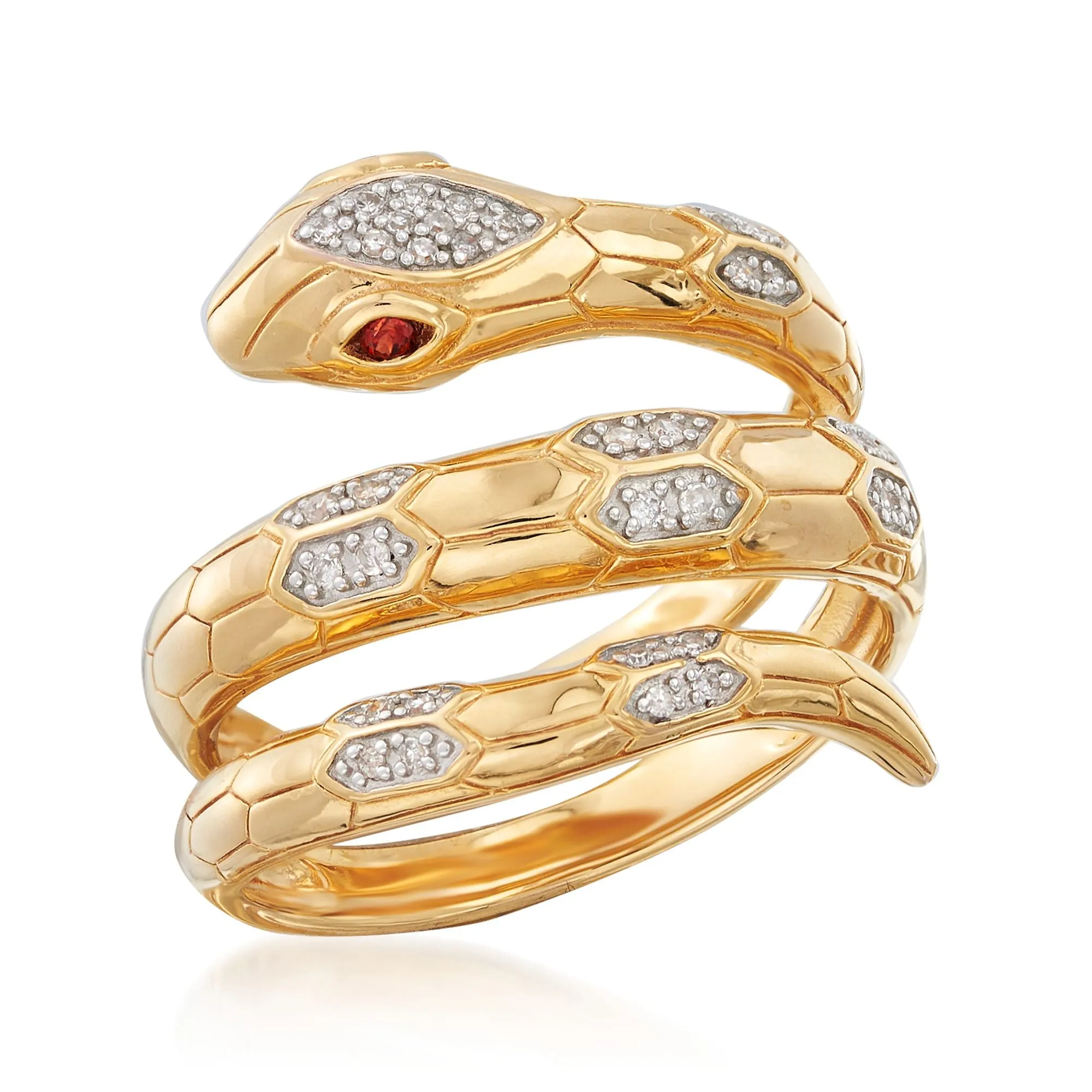 Ross-Simons Diamond Snake Wrap Ring With Garnet Accents in 18kt Gold Over Sterling
