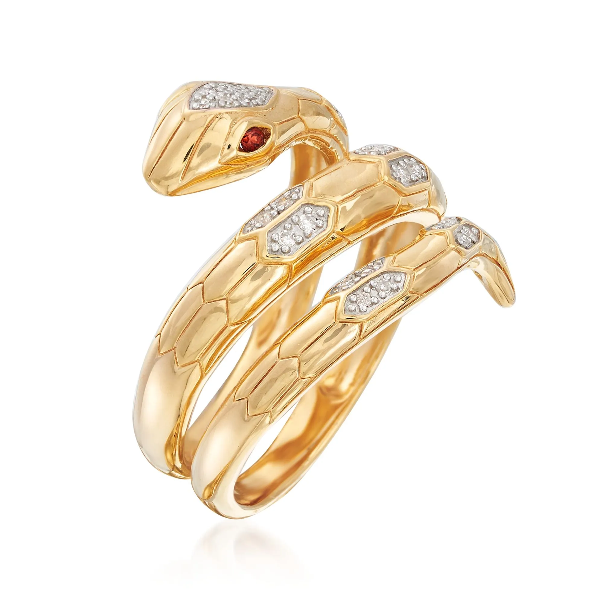 Ross-Simons Diamond Snake Wrap Ring With Garnet Accents in 18kt Gold Over Sterling